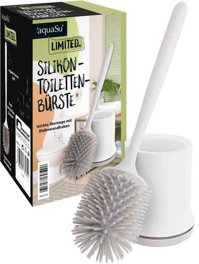 aquaSu WC-Reinigungsbürste Limited, WCs, (Bürstengarnitur, 2-tlg., mit Silikonborsten und Behälter), hygienisch, Wandmontage zum Kleben, ergonomisch, weiß, 870719