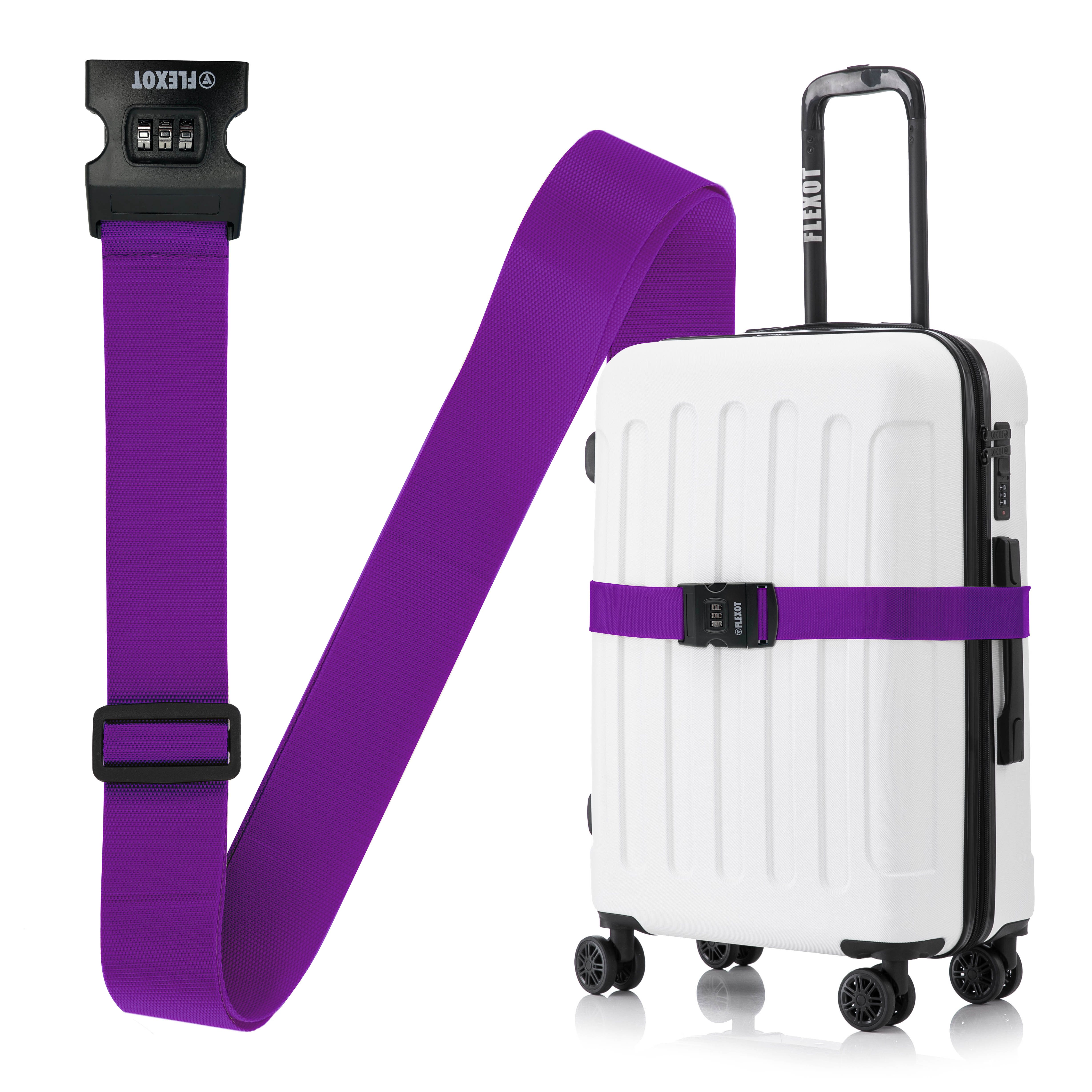 Flexot Koffergurt Koffergurt mit Zahlenschloss, verstellbare Длина, Namensschild, (2-tlg), Flexibel anpassbarer und stabiler Gurt mit praktischer Schnalle