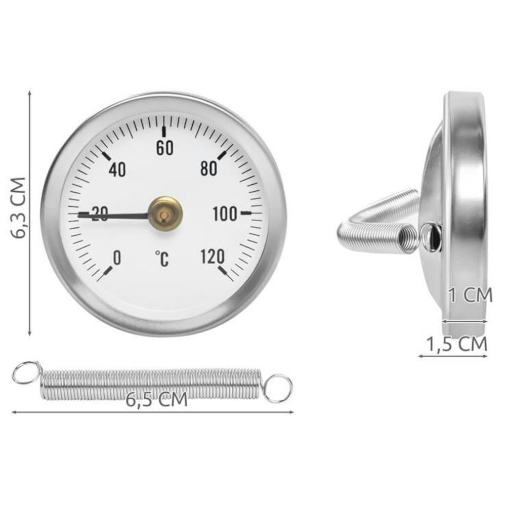 Thermometer, Messgerät), Rohr und Temperaturanzeige Bimetall Feder Thermometer (Clip-auf max. Heißwasserthermometer, TRADE V, Raumthermostat ISO 1-St., mechanisch, 12