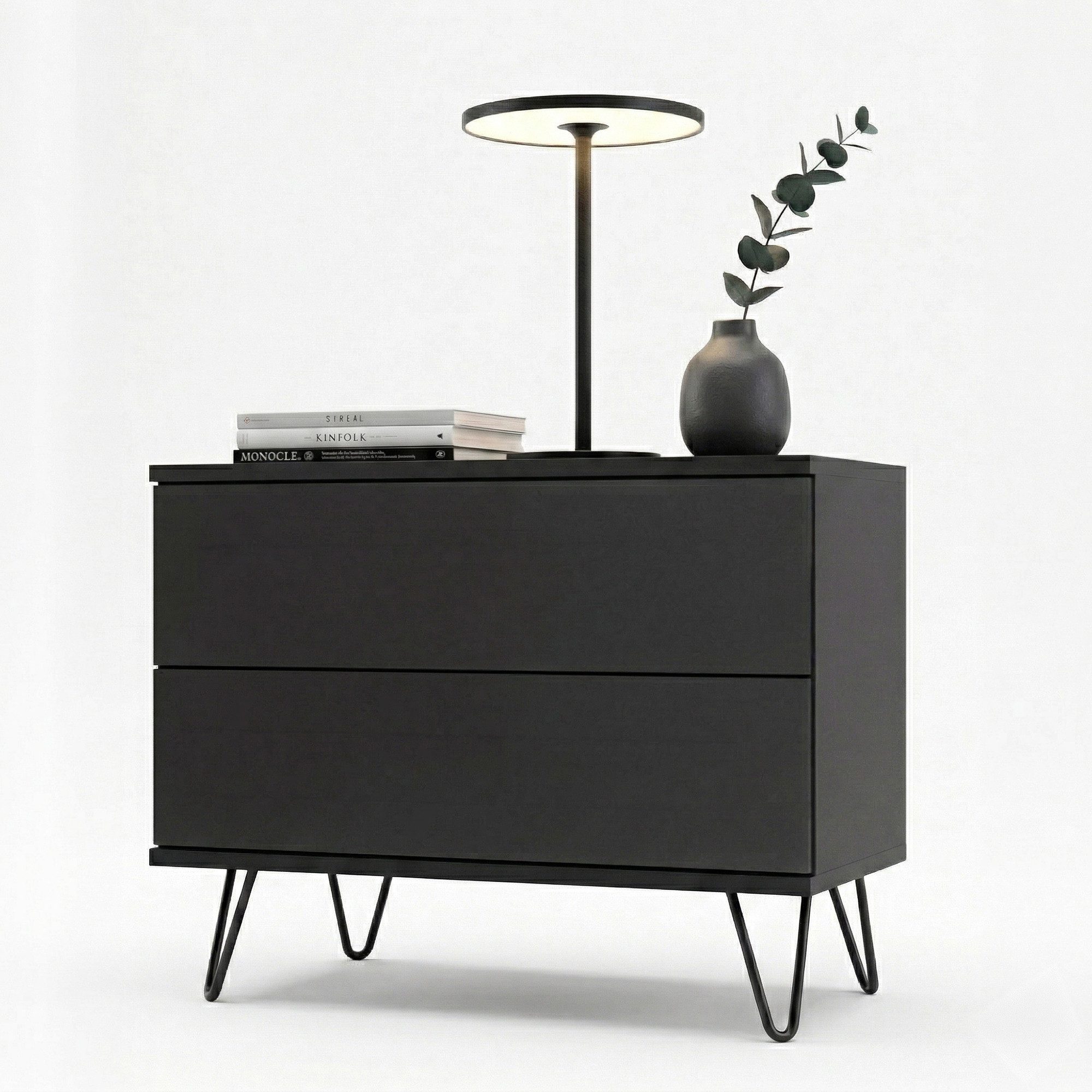 InnoFurn Nachtschrank Aura Nachttisch (Nachtkonsole, optional hängend Beistelltisch) 2 Schubladen mit Push-to-Open & Made in Germany (60 x 43 x 35 cm)
