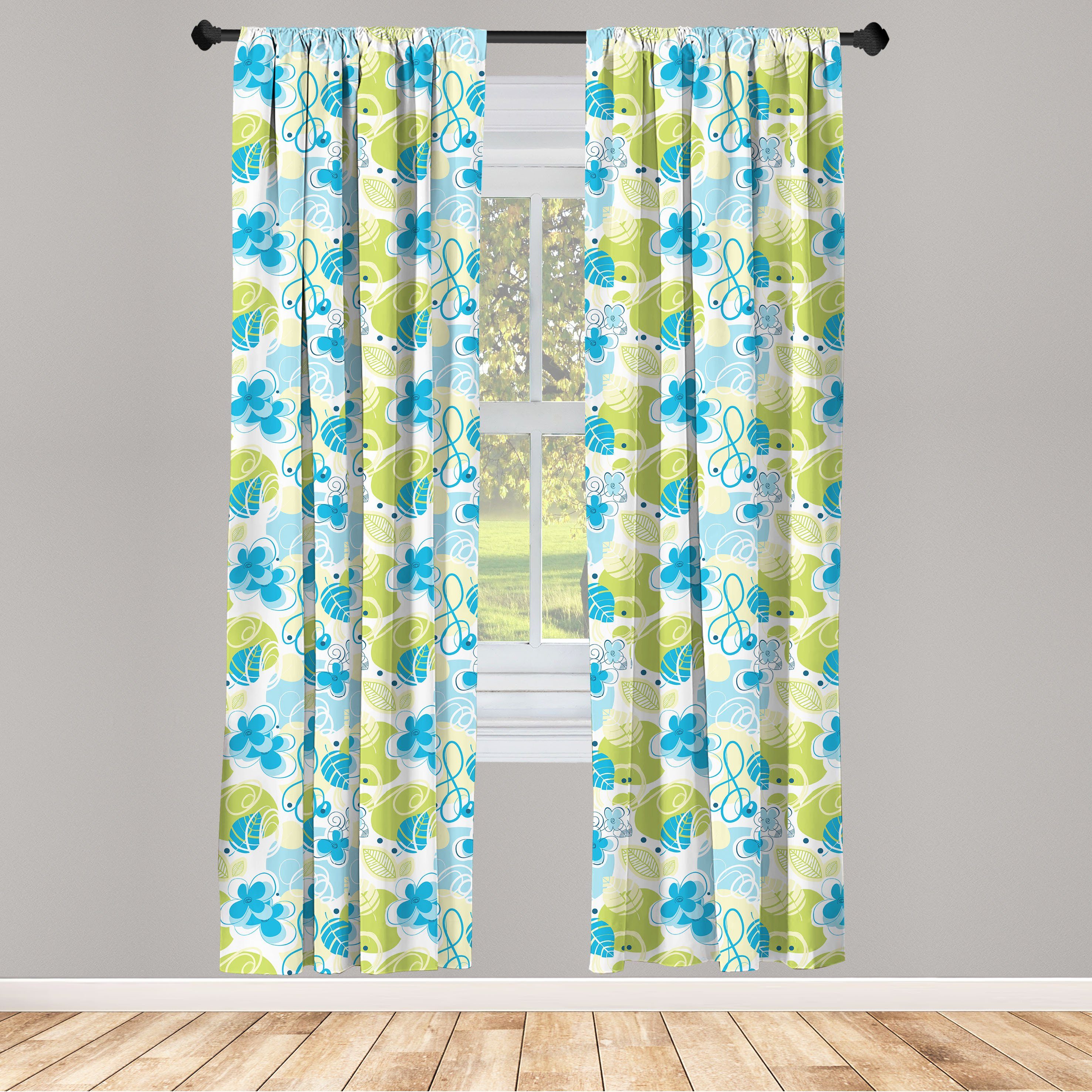 Gardine Vorhang für Wohnzimmer Schlafzimmer Dekor, Abakuhaus, Microfaser, Blumen Pastell-wunderliches Gekritzel