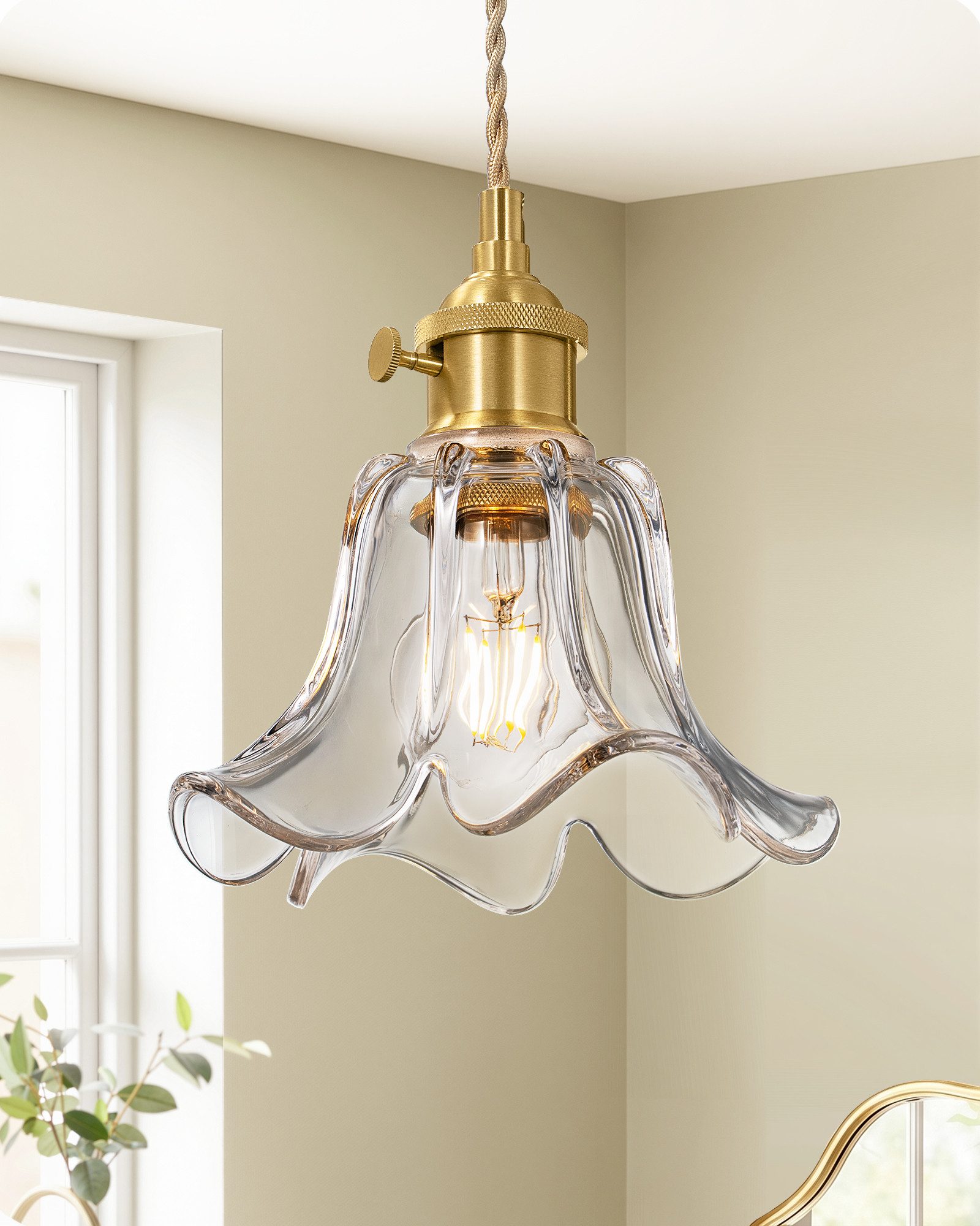 EDISHINE Pendelleuchte Glas, LED wechselbar, warmweiß, 1,5 m höhenverstellbares Hanfseil, für Kücheninsel, Esstisch und Flur