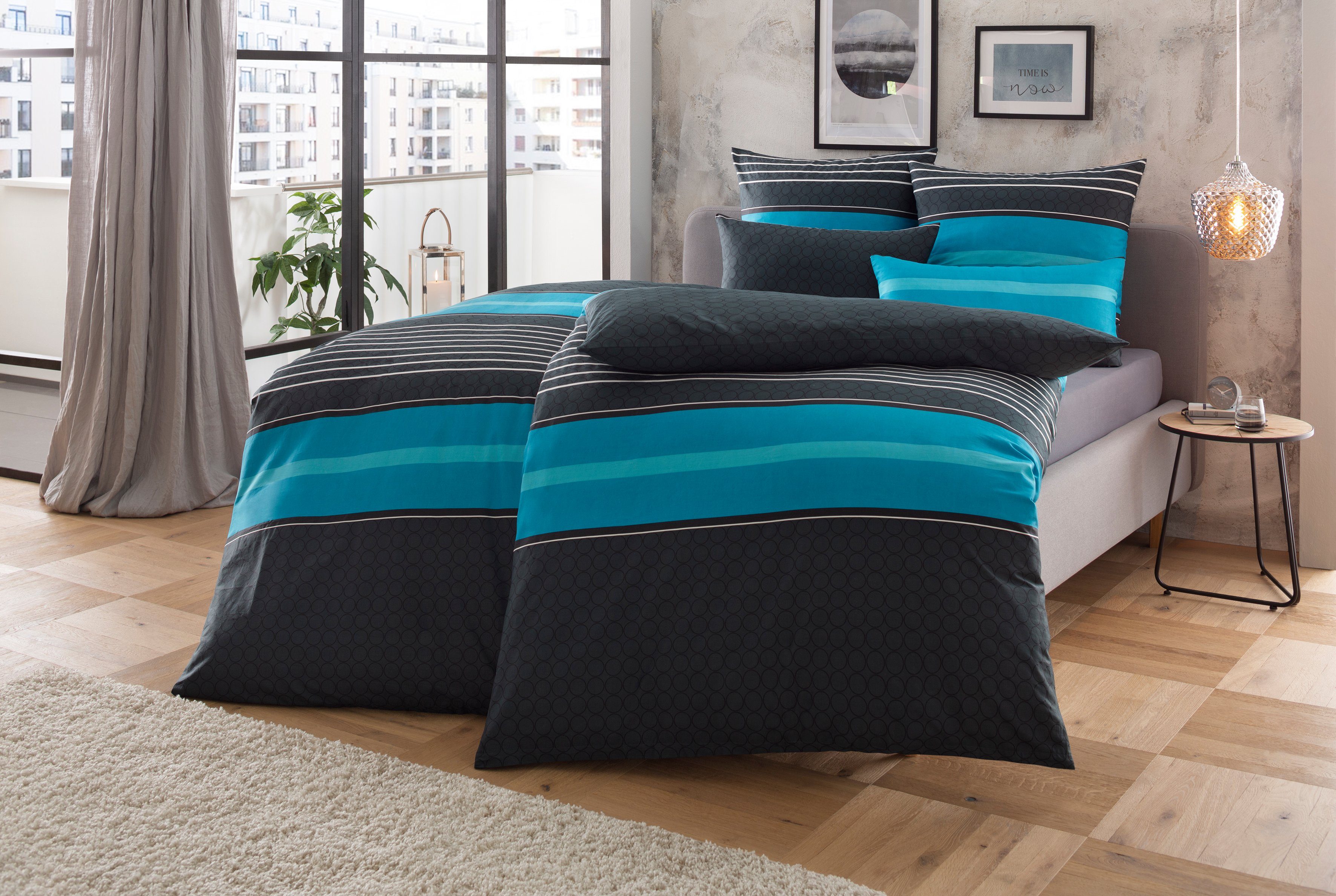 my home Bettwäsche Circle, Linon, 2 teilig, Bettwäsche aus Baumwolle mit Streifen-Design, moderne Bettwäsche