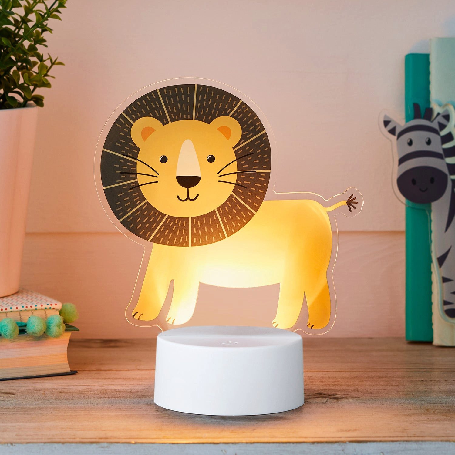 Lights4fun LED Wandleuchte 2-in-1 Löwe & Zebra USB Tischlampe Kinderzimmer