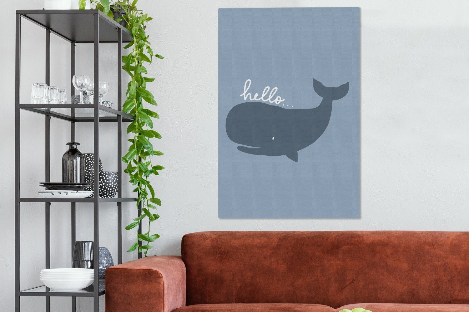 OneMillionCanvasses® Leinwandbild Zitate - Walfisch - Hallo... - Illustration - Kinder, Fotodruck (1 St), Bilder groß Wohnzimmer Schlafzimmer 80x120 cm