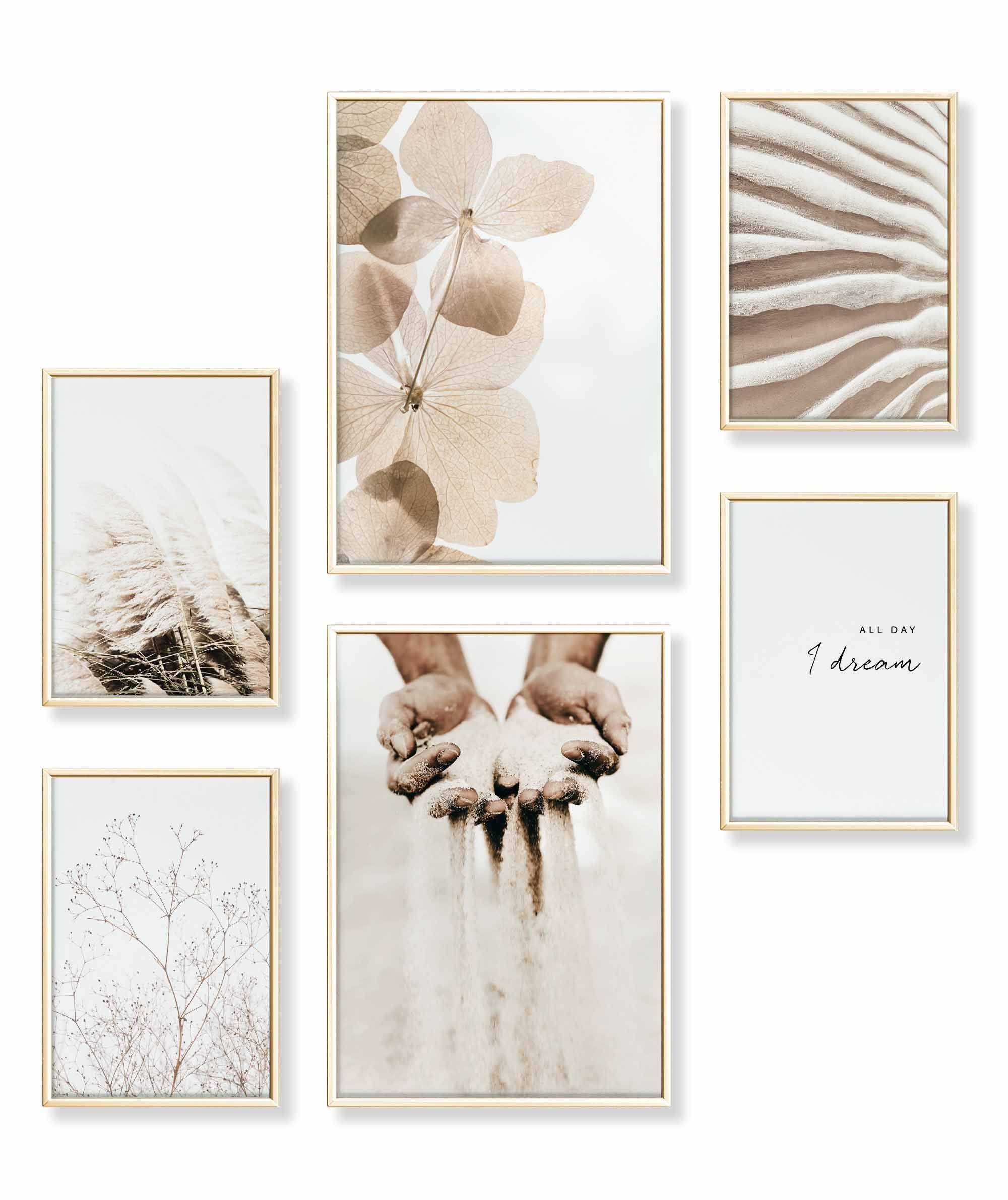 Poster Set als Wohnzimmer Deko, Bilder DINA3 & DINA4, Pampas Strand Sand