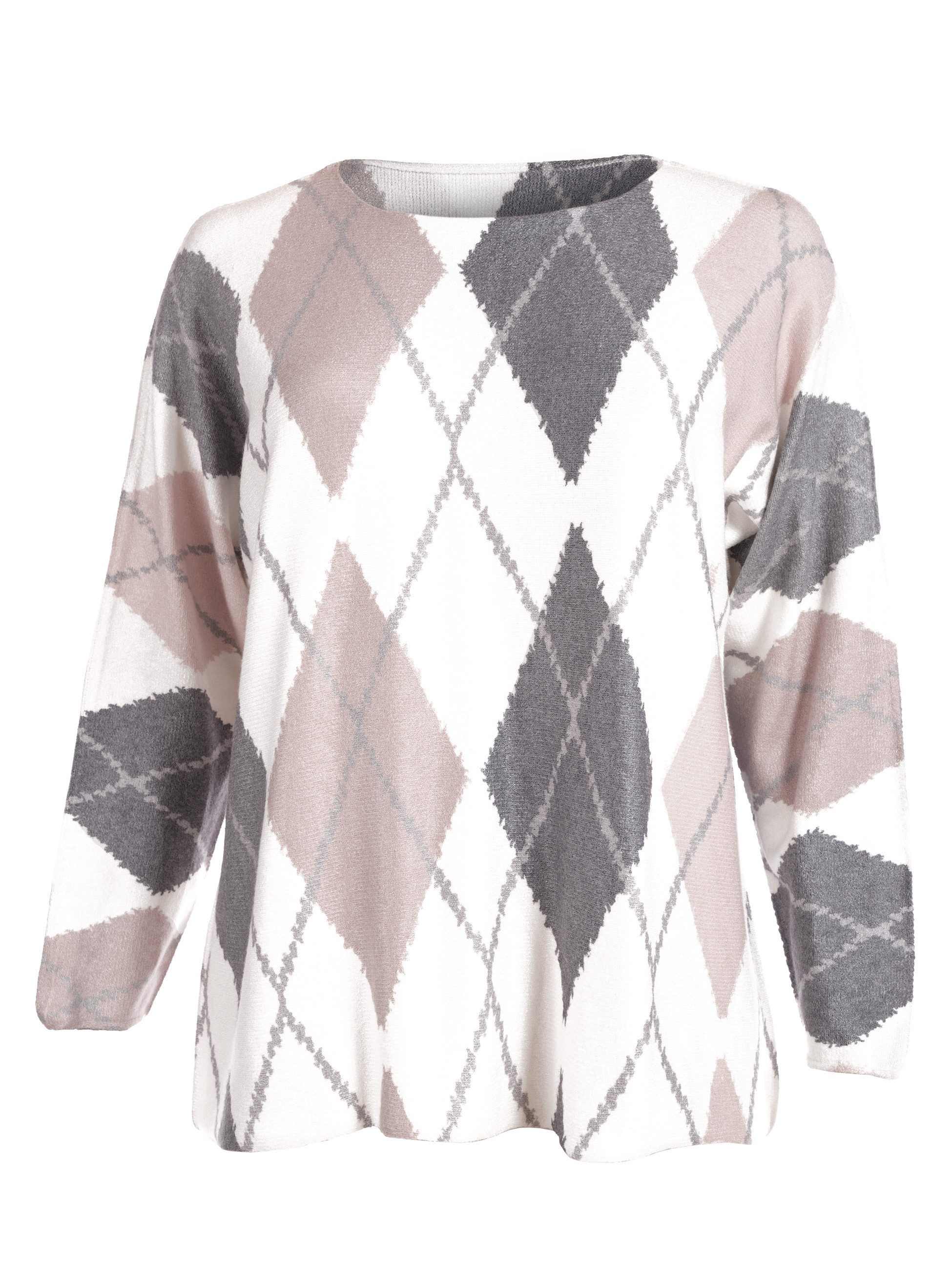 PEKIVESSA Strickpullover Rundhals-Pullover mit Rautenmuster kuschelweicher günstig online kaufen