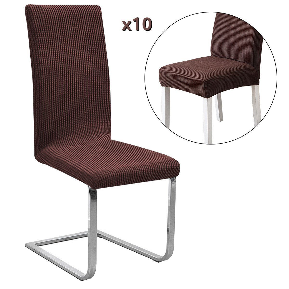 Stuhlhusse Stretch Stuhlbezug 10er Set Stuhlhussen Waschbar elastische, MOOHO braun
