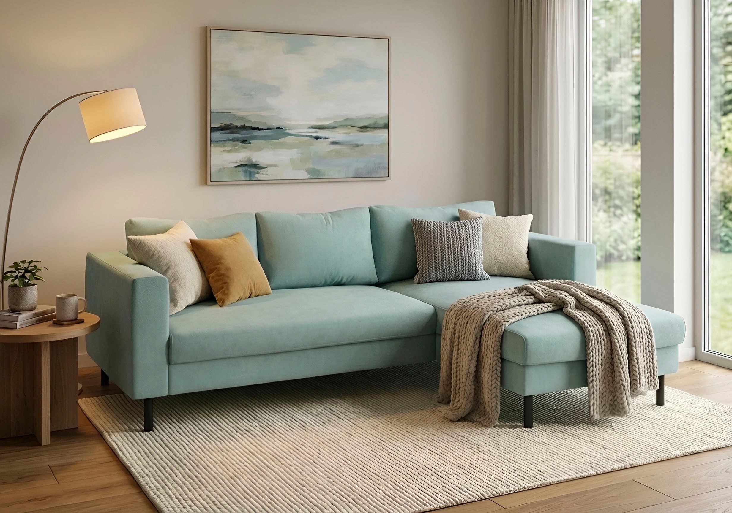 TRENDMANUFAKTUR Ecksofa Amazing II, wahlw. mit Schlaffunktion & Bettkasten, Fuß schwarz, Recamiere beidseitig montierbar, L-Form,in Cord o. Struktur, B: 232 cm