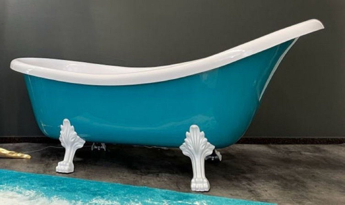 Casa Padrino Badewanne Luxus Jugendstil Badewanne Türkis / Weiß 174 x 83 x H. 81 cm - Freistehende Retro Badewanne mit Löwenfüßen - Retro Badezimmer Möbel