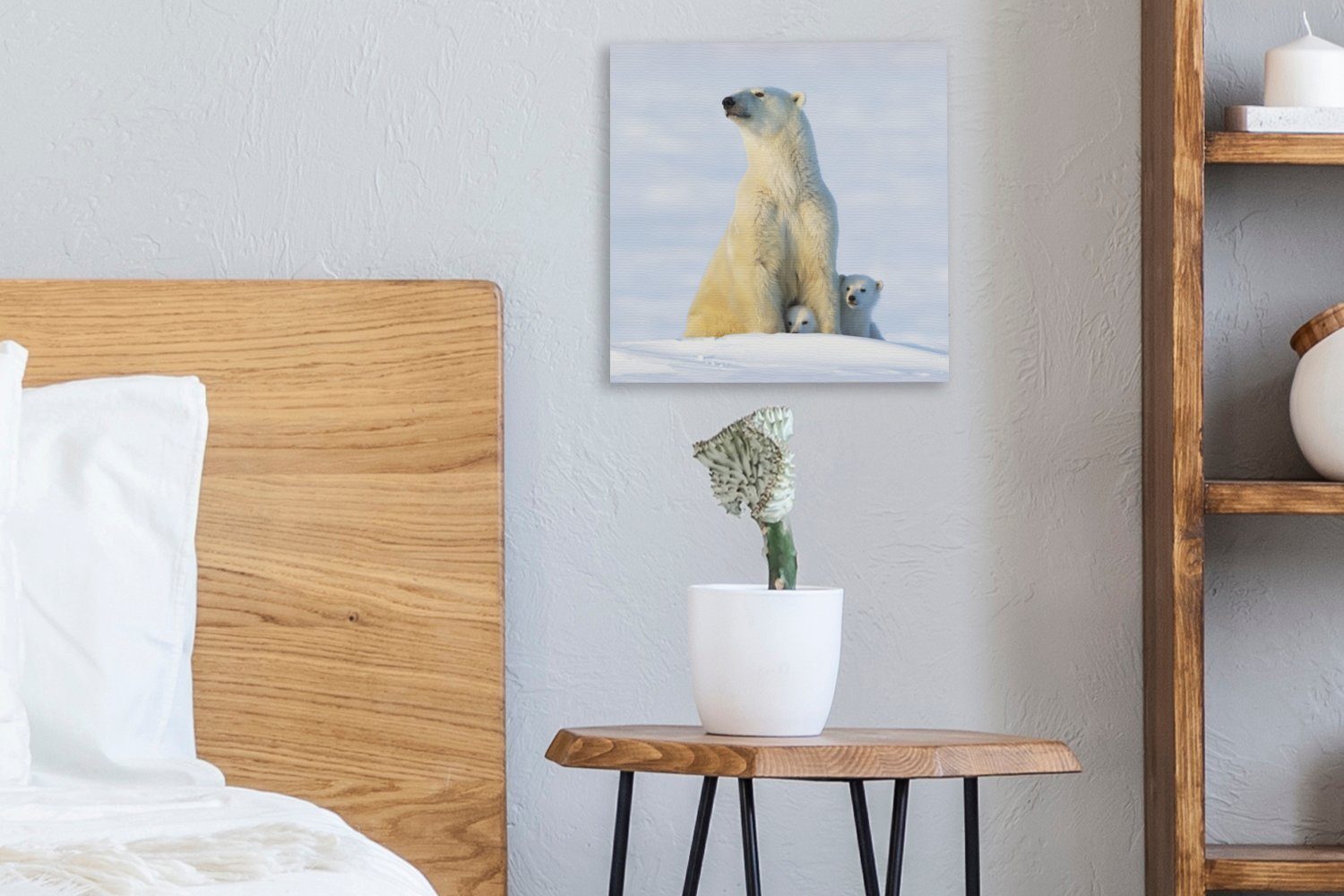 Schlafzimmer - (1 Wohnzimmer - St), Schnee Jungtiere, Leinwand OneMillionCanvasses® für Eisbär Bilder Leinwandbild