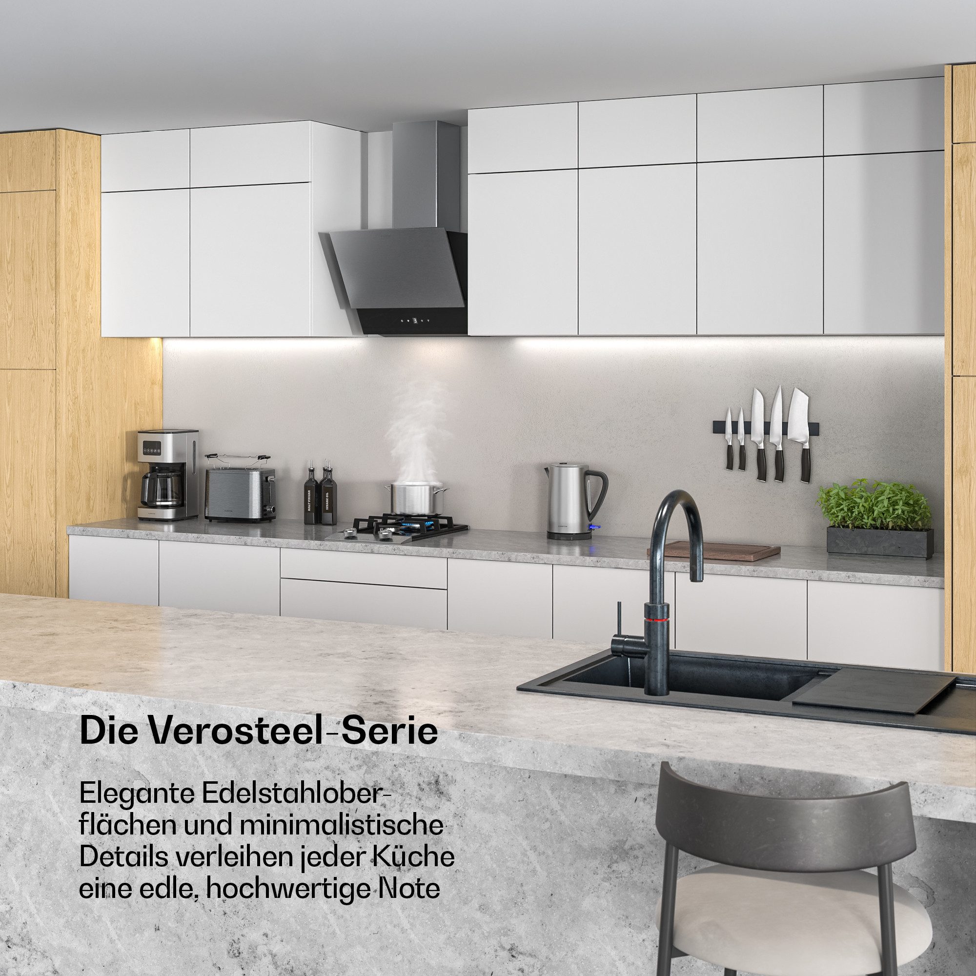 Klarstein Frühstücks-Set Verosteel (3-tlg), Toaster 800W Wasserkocher 1,7 L 2200W Kaffeemaschinen 900W Edelstahl – Bild 4 von 5