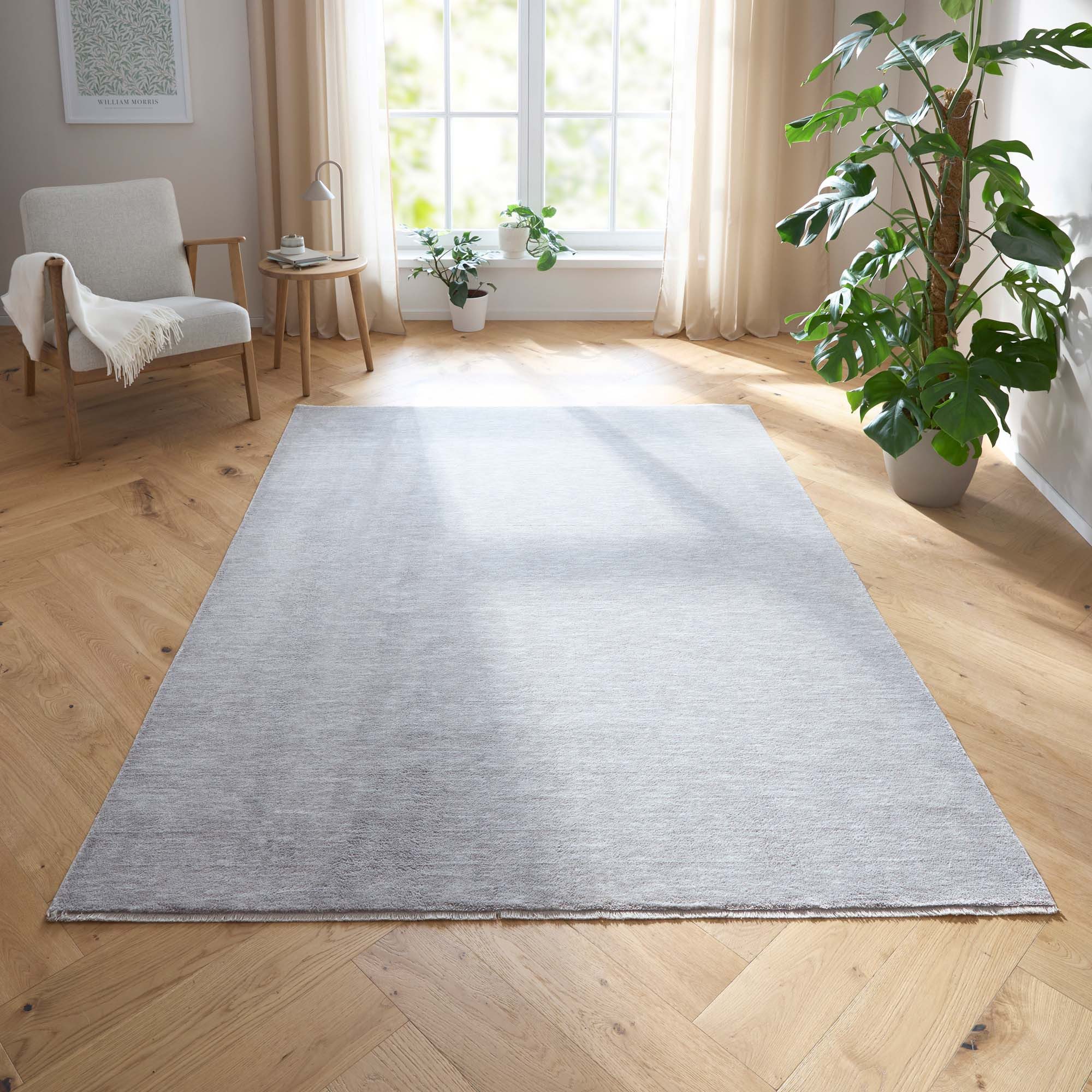 TaraCarpet Teppich Tara Carpet Luna einfarbig, Vintage, strapazierfähig und edel, rechteckig, Höhe: 8 mm, Wohnzimmer, Schlafzimmer, Esszimmer, Flur silber 080x150