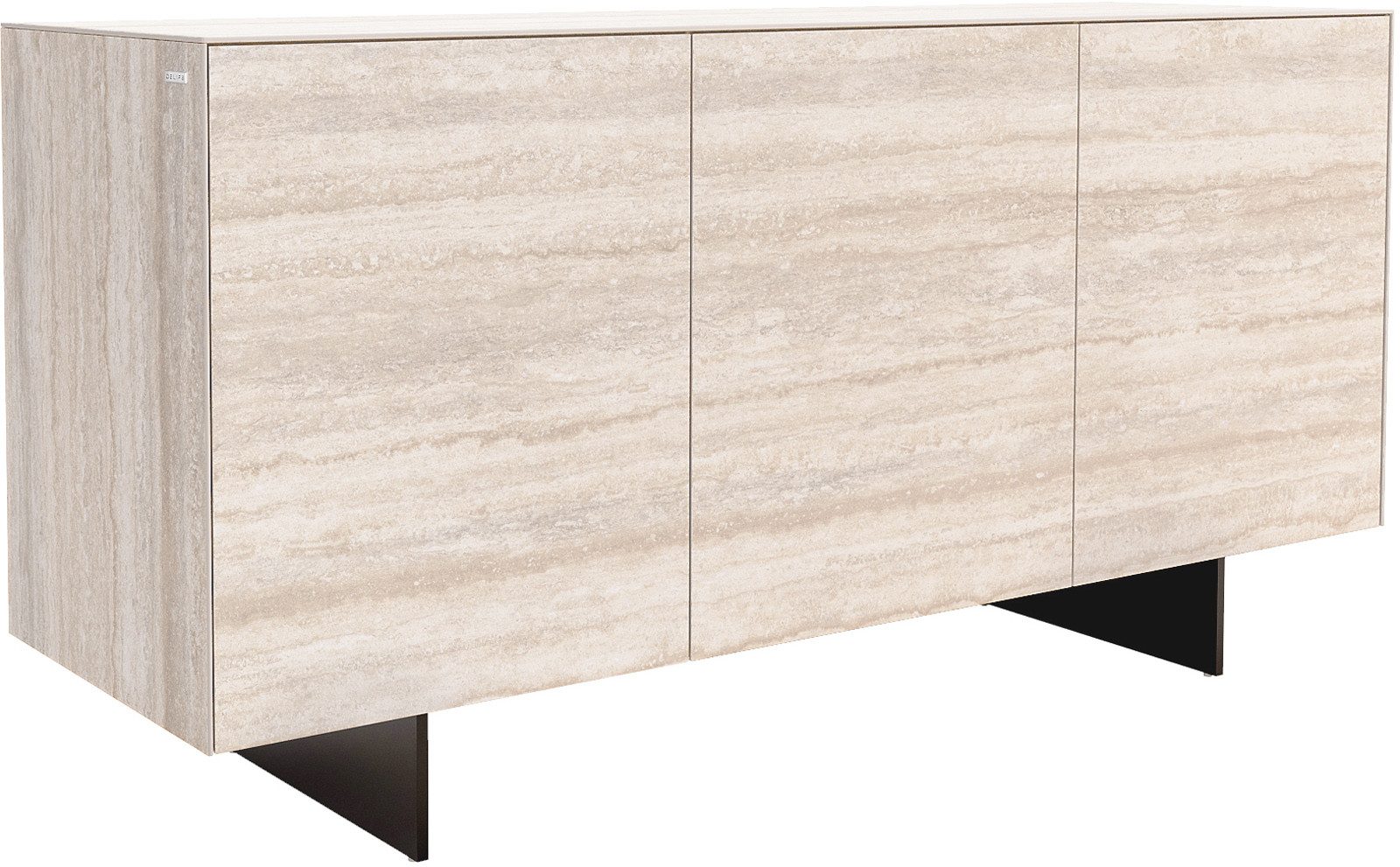 DELIFE Sideboard Cuor, Keramik Laminam® Travertino Bianco Creme-Weiß 150 cm 3 Türen Fuß Schwe