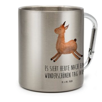 Mr. & Mrs. Panda Tasse Lama Springen - Transparent - Geschenk, Alpaka, Edelstahltasse, Edels, Edelstahl, Stilvolle Motive