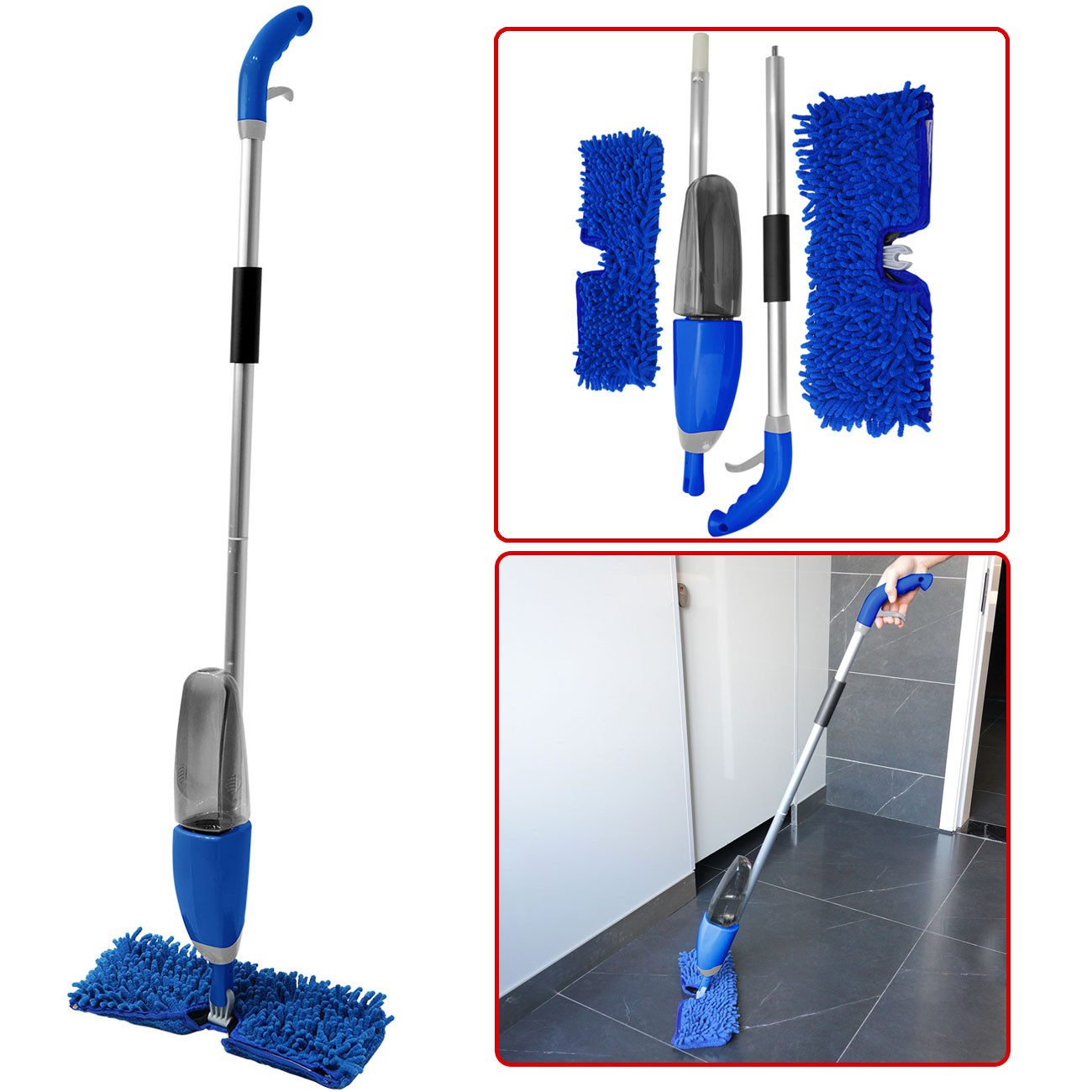 Casativo Bodenwischer-Set 2 in 1 Bodenwischer nass-trocken mit Sprühfunktion, (inkl. 2 Wischtüchern), Wassertank 700 ml, 180°-Schwenkkopf