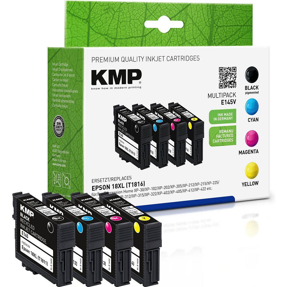 Tintenpatrone (4 18XL BK/C/M/Y E145V Epson ERSETZT Farben) Tinten-Multipack KMP 1