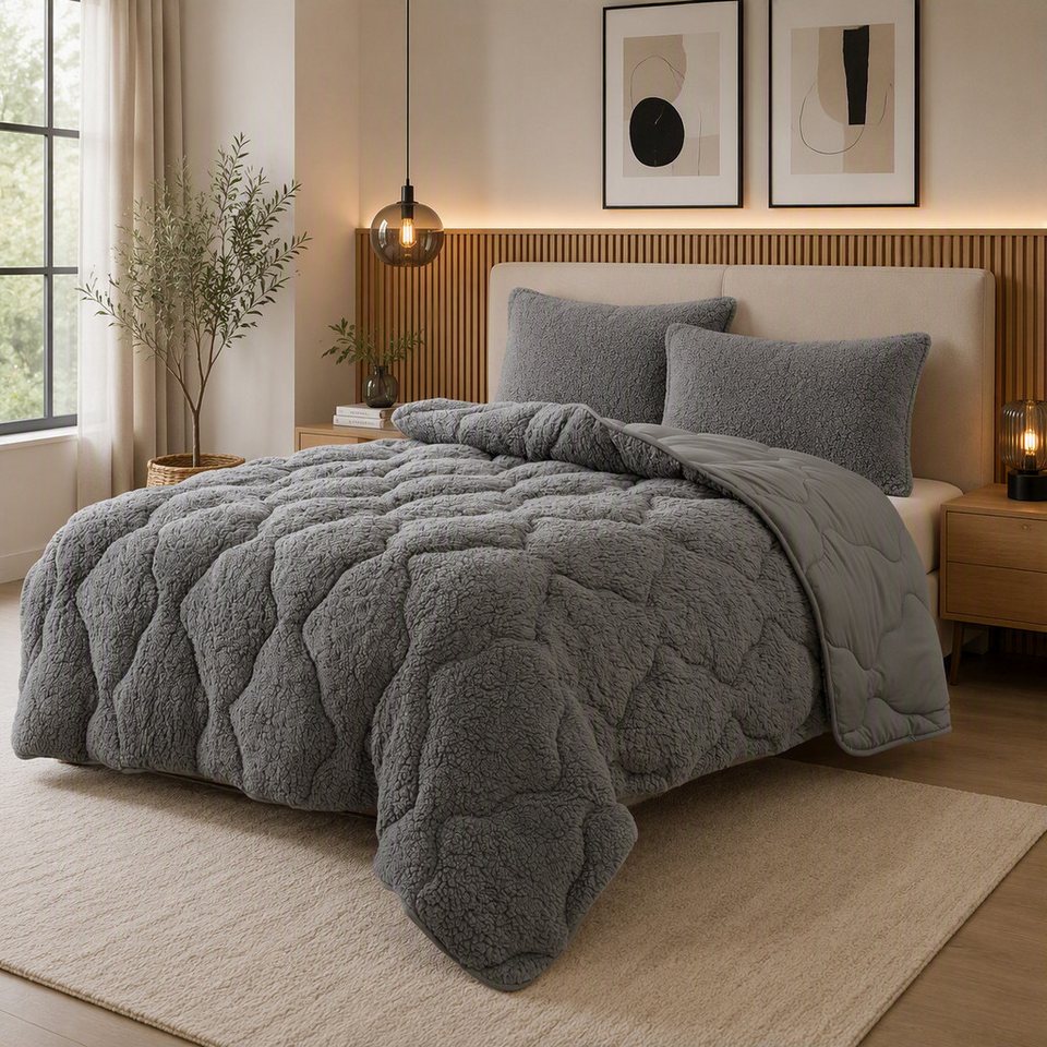 OTTO home Microfaserbettdecke Elvia, Teddy Plüsch Bettdecke, Warme Winter Uni Bettdecke