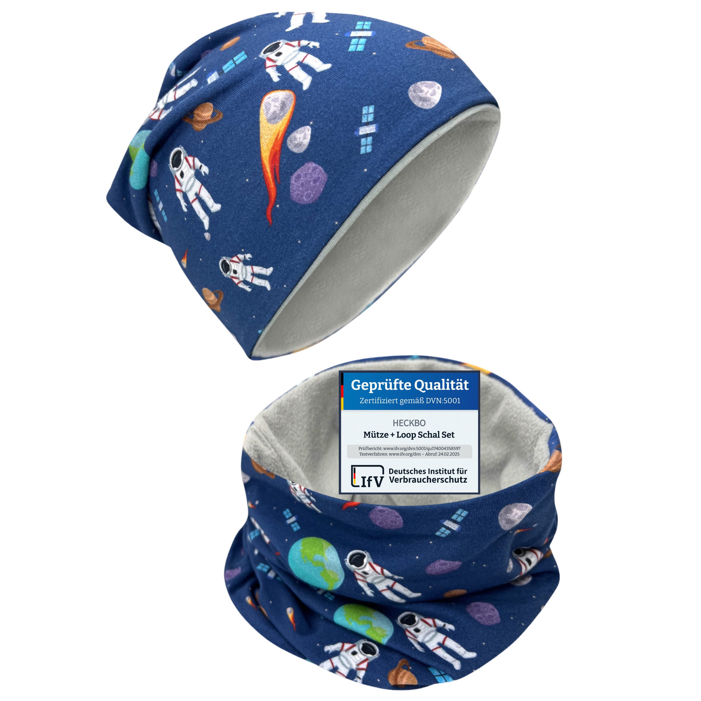 HECKBO Beanie HECKBO Kinder Mädchen Jungen Beanie Mütze & Loop-Schal Set