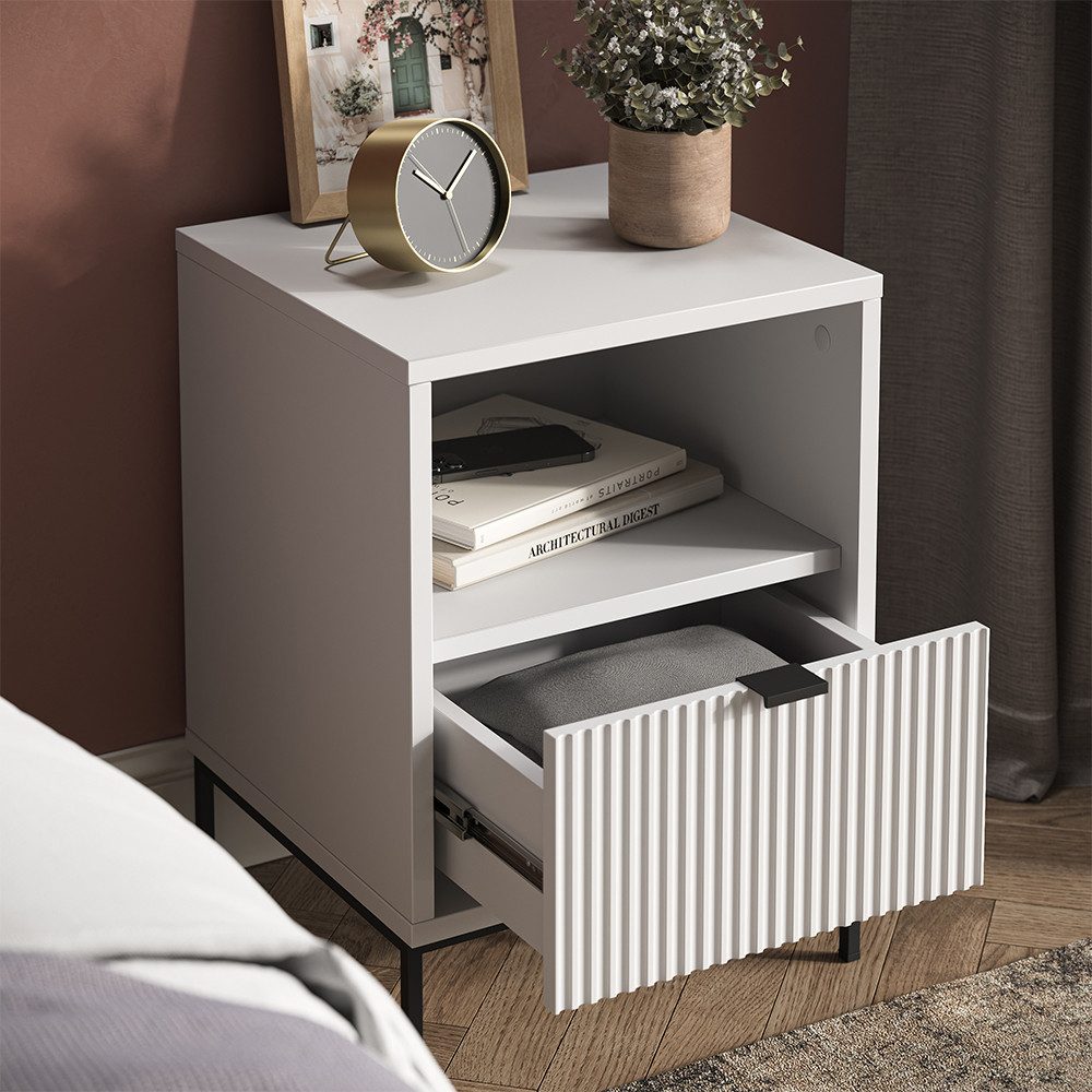 Vicco Nachtschrank Eliza, Weiß, 40 x 55 cm mit 1 Schublade (1-St)