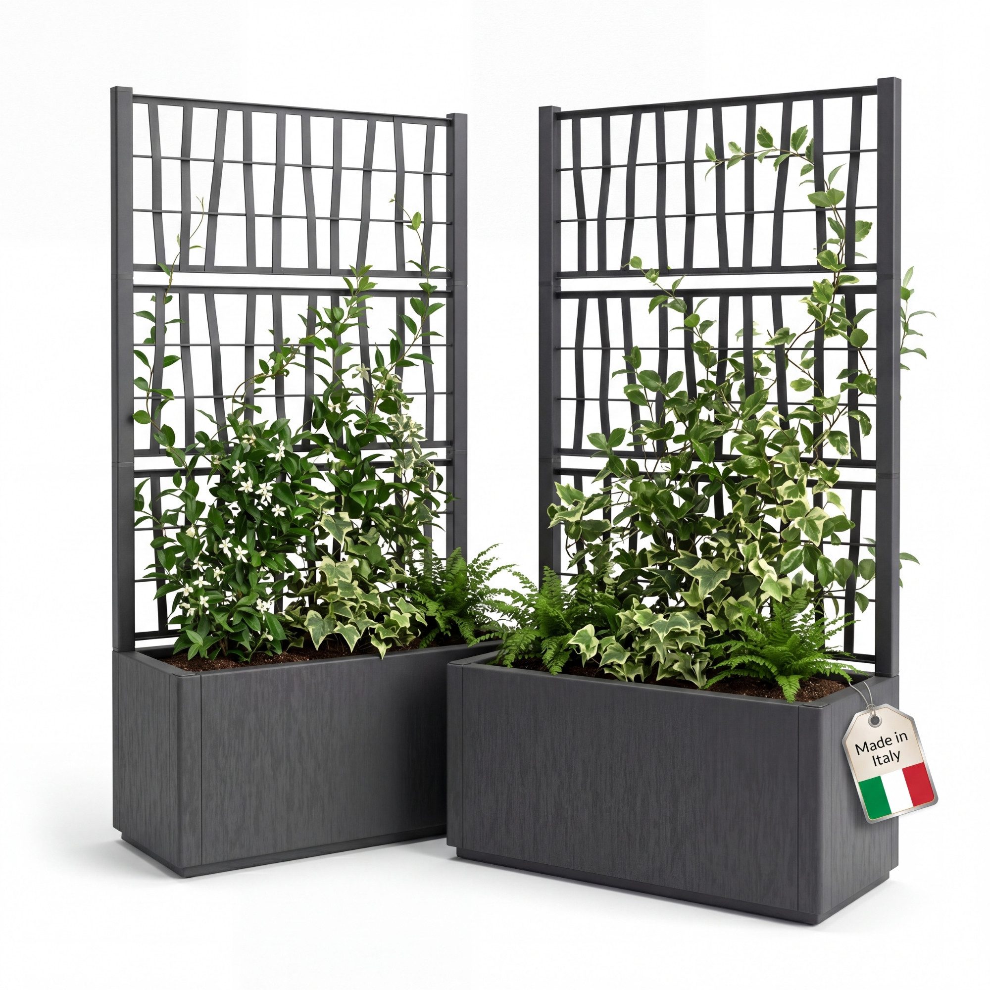 BigDean Pflanzkübel 2 Stück graphite 80x36x140cm Made in Europe (Set, 2 St., Pflanzkübel + Rankgitter), 2-in-1 Funktion