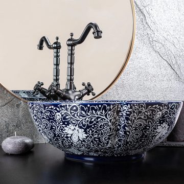 wohnwerk.idee Aufsatzwaschbecken Waschbecken Vintage Blau Orientalisch Bunt Ornamente Sevilla