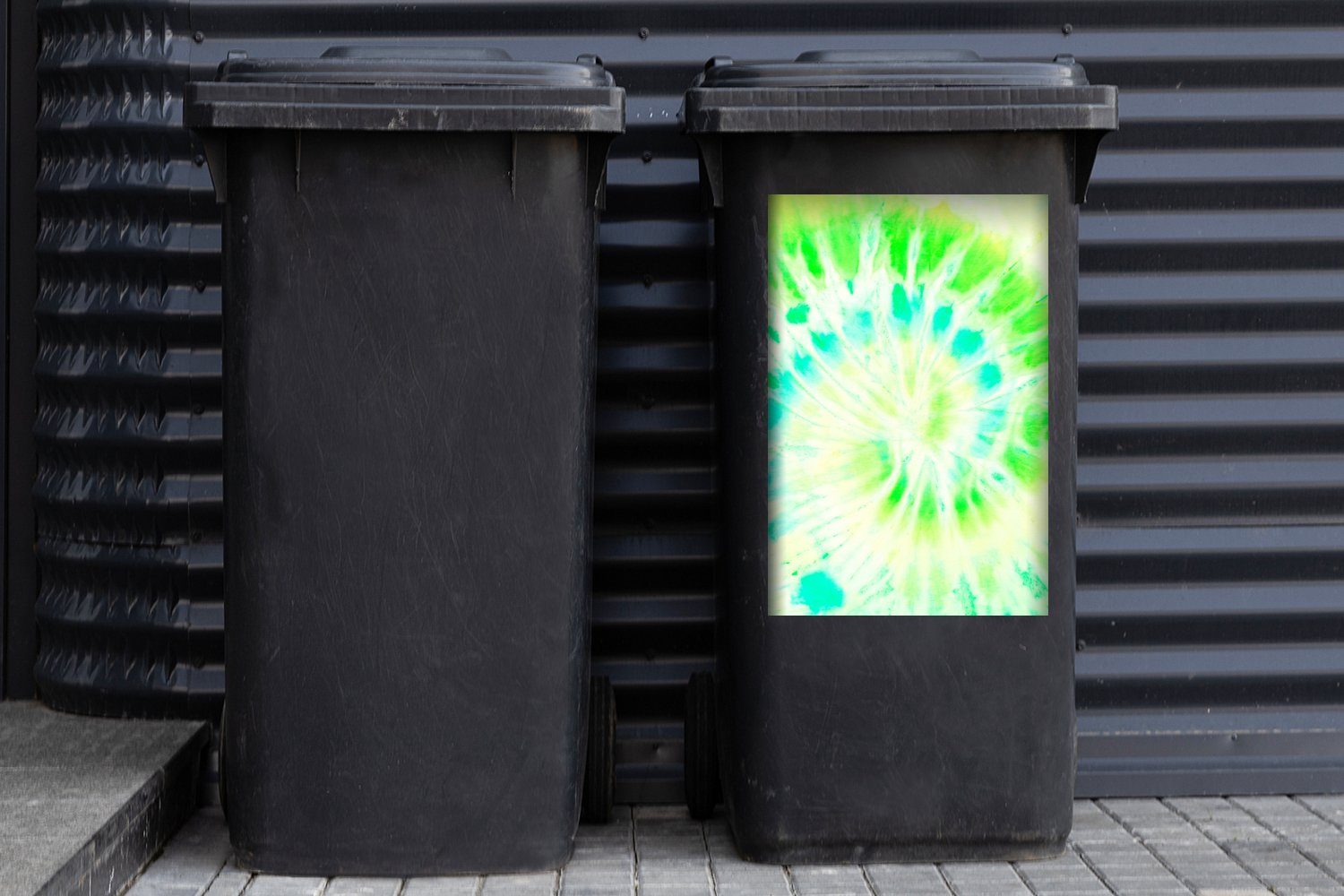 Abfalbehälter Mülleimer-aufkleber, Kunst Mülltonne, Grün (1 Sticker, MuchoWow Krawattenfärbung Container, Wandsticker St), - -