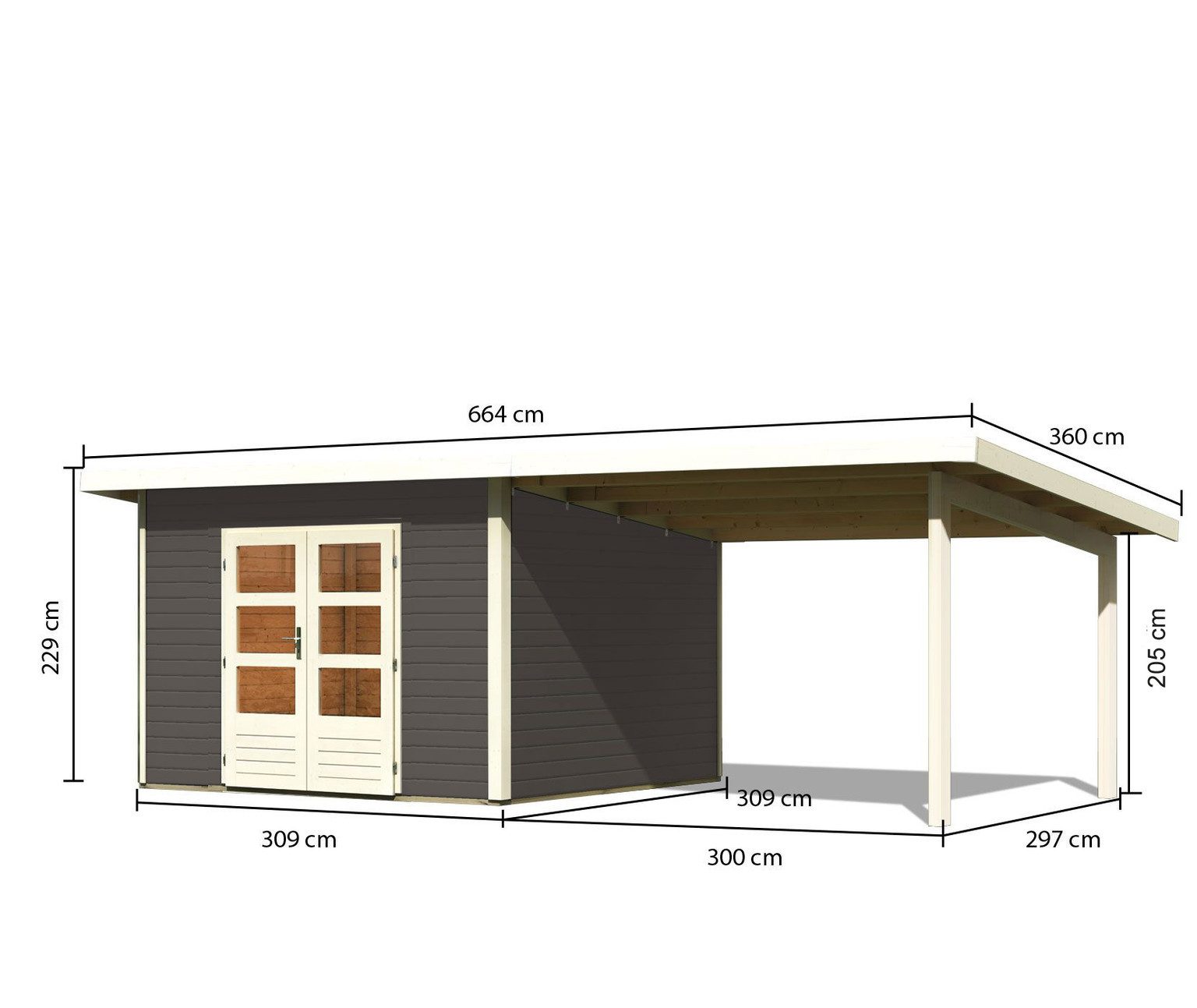 Karibu Gartenhaus Karibu Gartenhaus Northeim, 38 mm, 664 x 332 cm, Typ 3, terragrau, inkl. 3,3 m Anbaudach