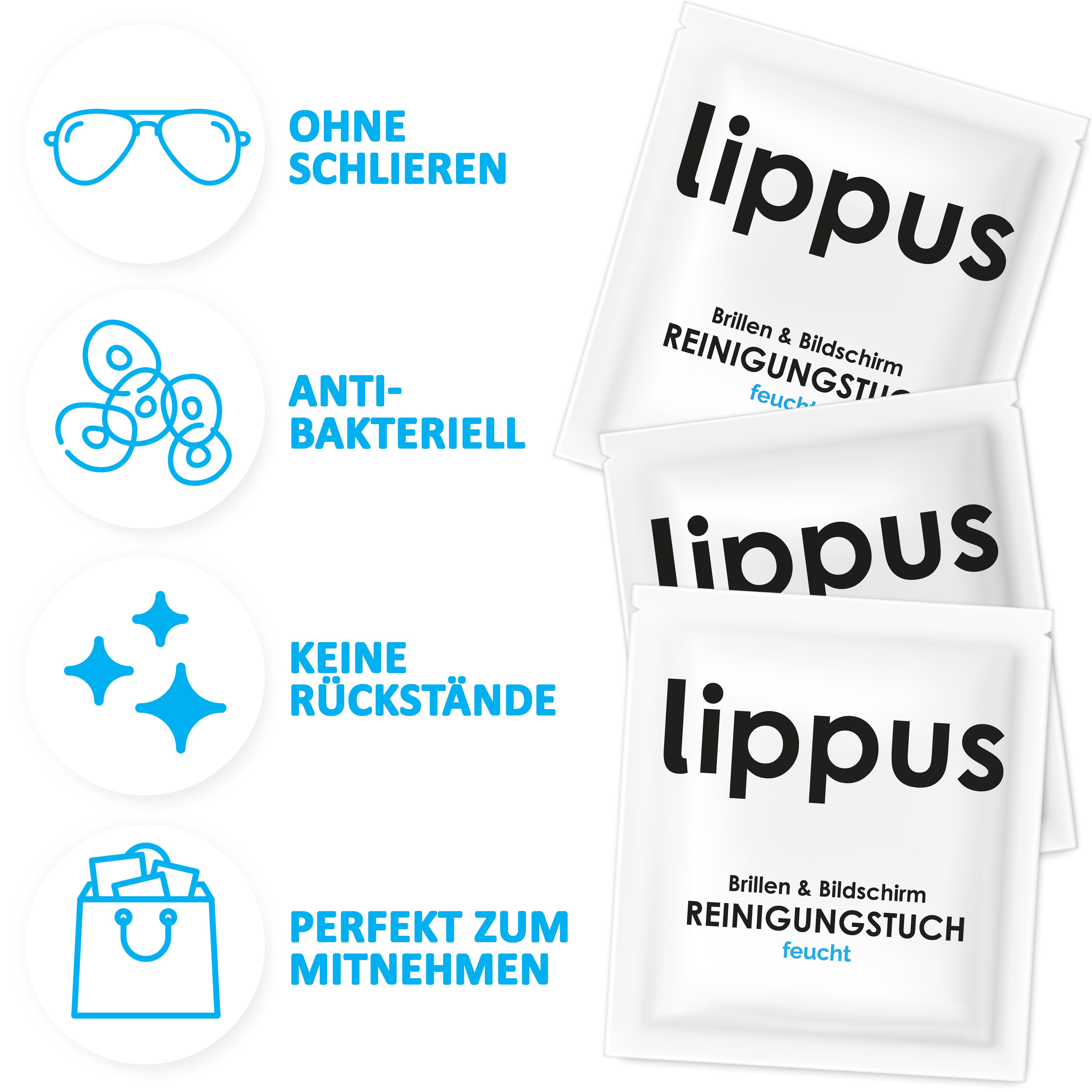 lippus Brille PREMIUM Brillenputztuch [210 STÜCK], Schlieren- und Rückstandsfrei – Reinigt & desinfiziert