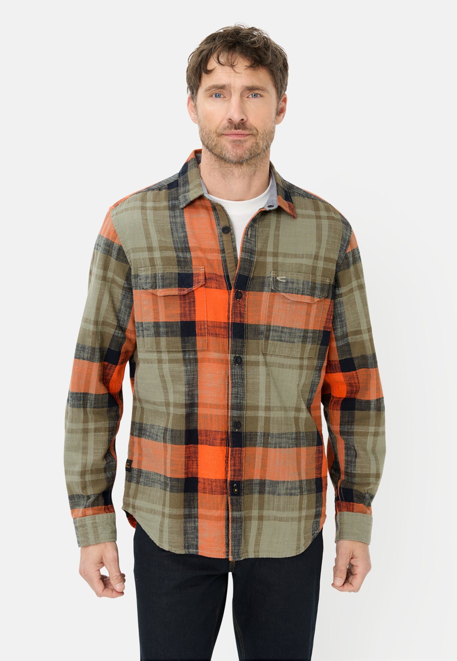 camel active Karohemd aus reiner Baumwolle Langarm Kentkragen Kentkragen günstig online kaufen