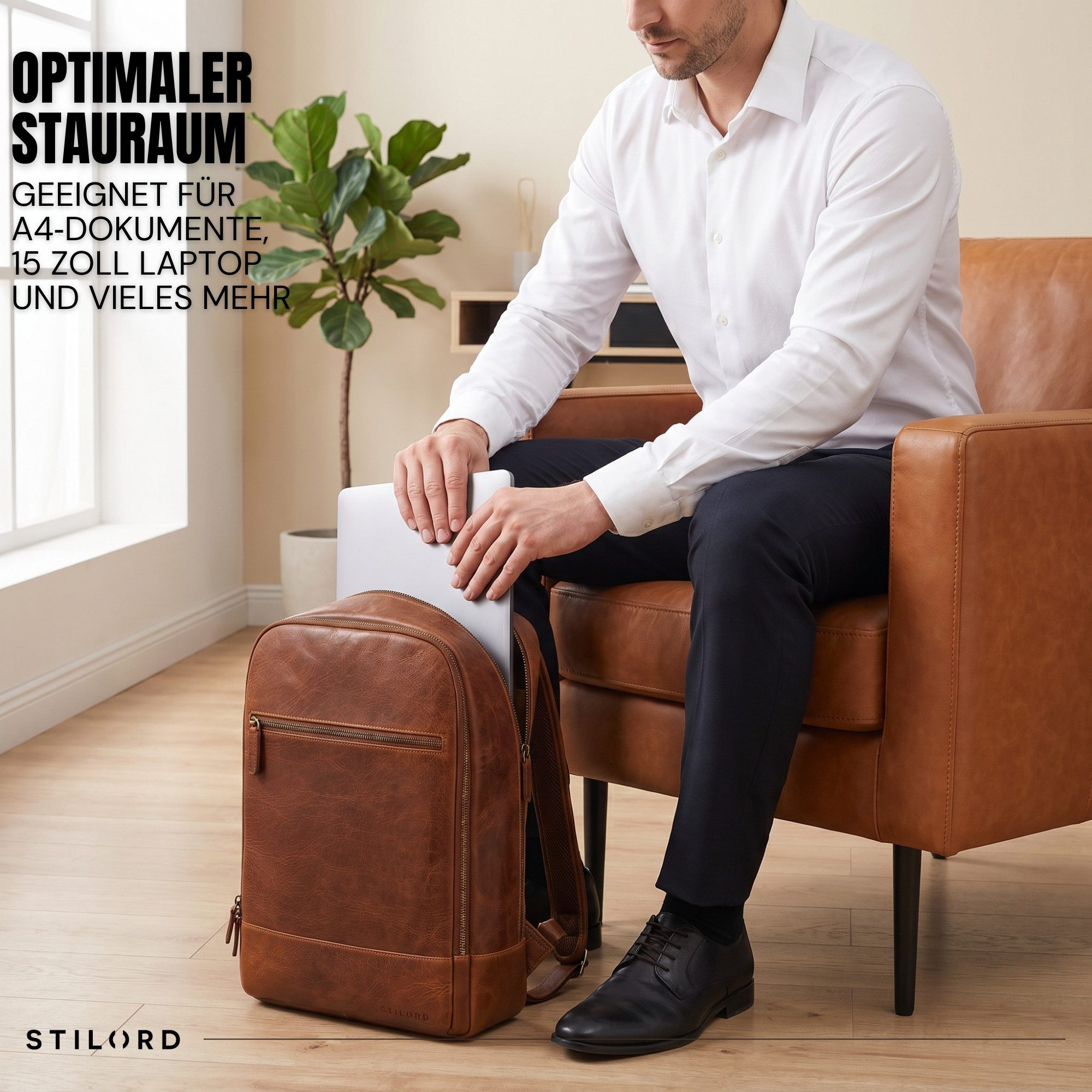 STILORD Notebook-Rucksack "Willis" Großer Tagesrucksack für Damen und Herren Echtleder