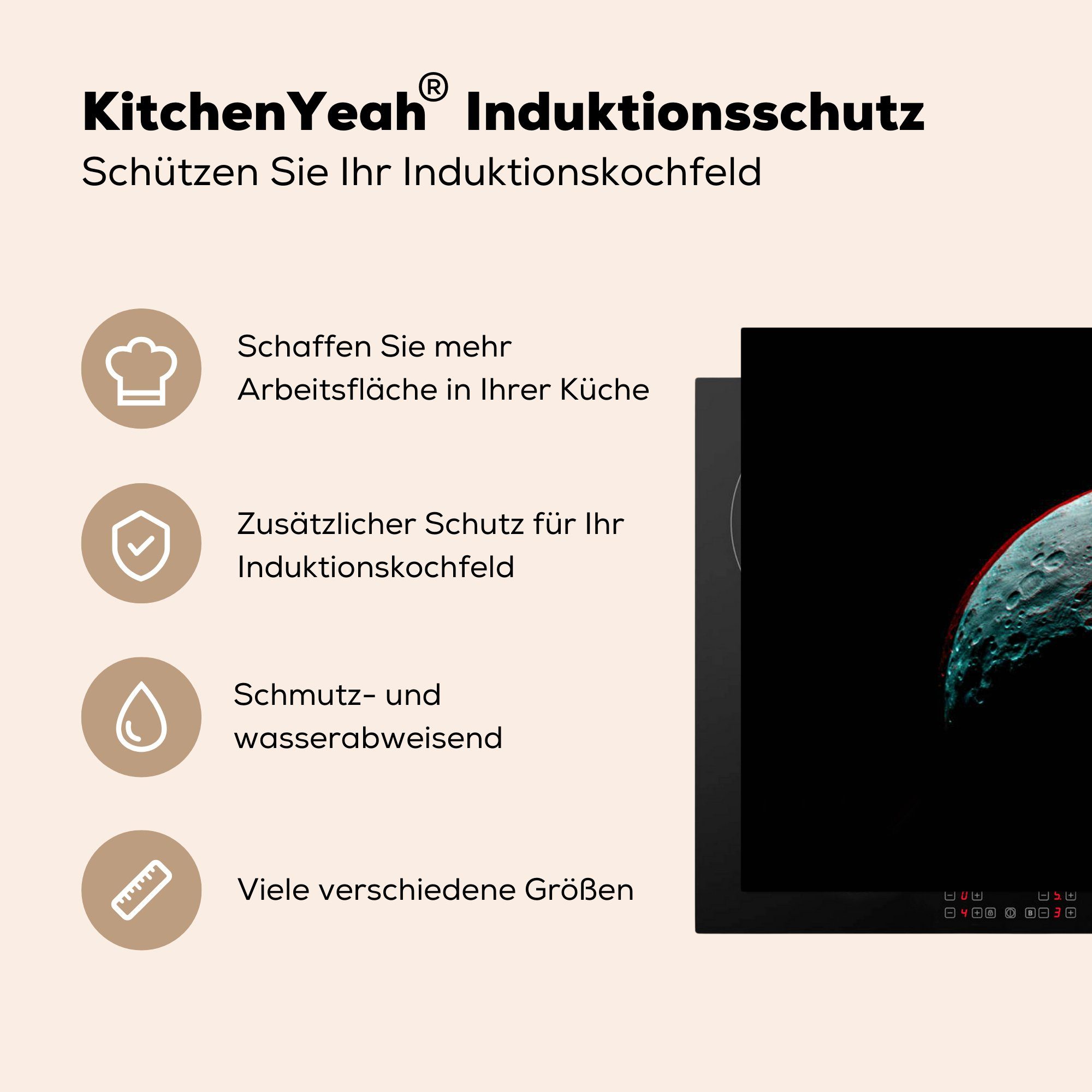 MuchoWow Herdblende-/Abdeckplatte Galaxie - Schwarz Schutz tlg), küche, Vinyl, für Mond, 81x52 - Ceranfeldabdeckung (1 Induktionskochfeld die cm