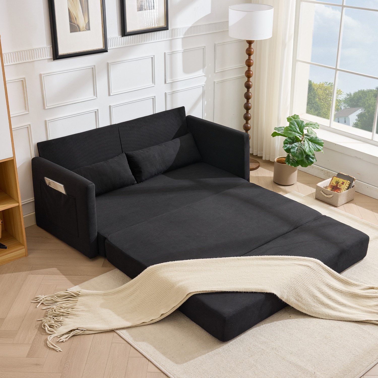 ANYSUN Loungesofa Faltbares Schlafsofa, 2-Sitzer-Couch,das 2-in-1 Klappsofa, Bodensofa-Bett,Cordstoff,mit zwei Lendenkissen, bequemes Cord Bodensofa für Wohnzimmer,Wohnung,kleine Räume