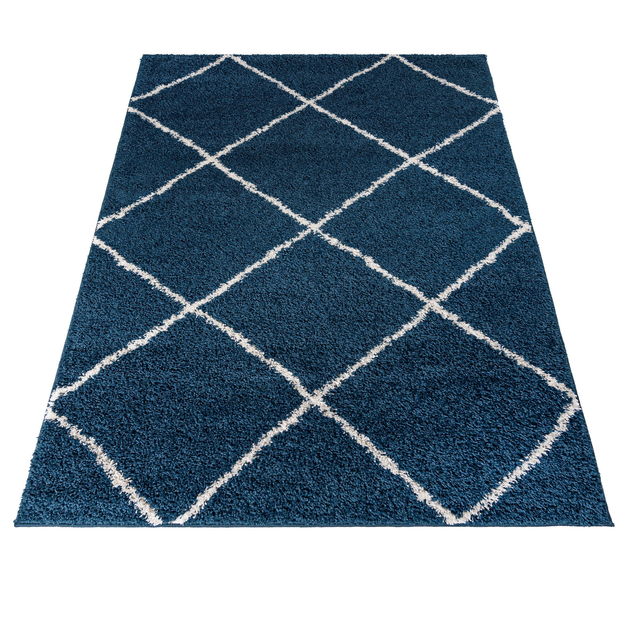 Mazovia Hochflor-Teppich Hochflor Shaggy Teppich für Wohnzimmer - Höhe 30 mm Blau, 80 x 150 cm, Pflegeleicht, Boho - look, Langflor, Rechteckig, Weich