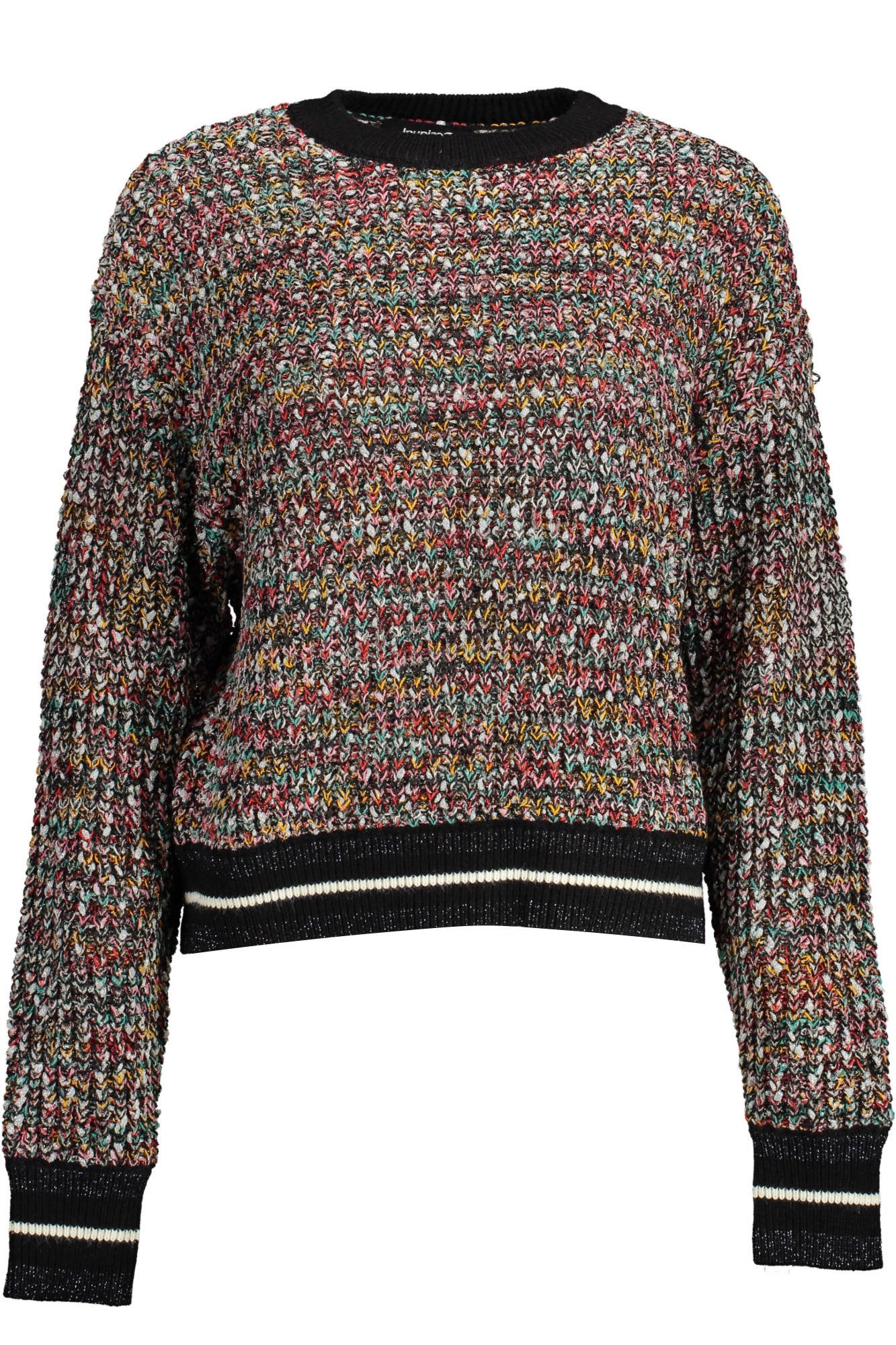 Desigual Strickpullover Eleganter Damenpullover Schwarz mit Kontrastdetails und Rundhals