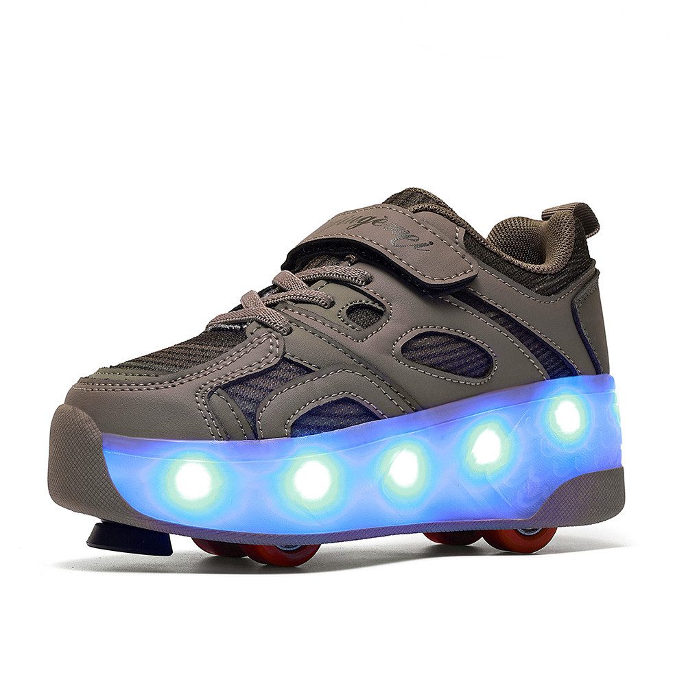 HUSK'SWARE Rollschuhe 4 Rollen mit Bremse & Auto-Knopf, Farbwechsel-Leuchte, (LED-Beleuchtung mit Farbwechsel – Cool & Auffällig), Verstellbarer Klettverschluss – Fester Sitz & Individuelle Passform
