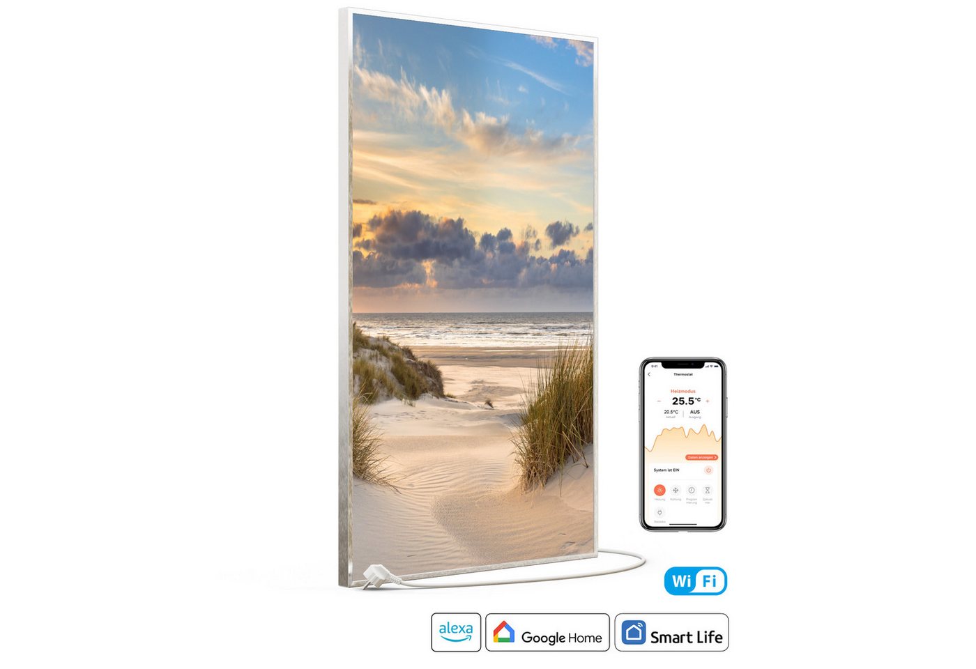 STEINFELD Heizsysteme Infrarotheizung Bild 600W, 100x60cm, Made in Germany, 7 Jahre Garantie, mit Thermostat, Silber