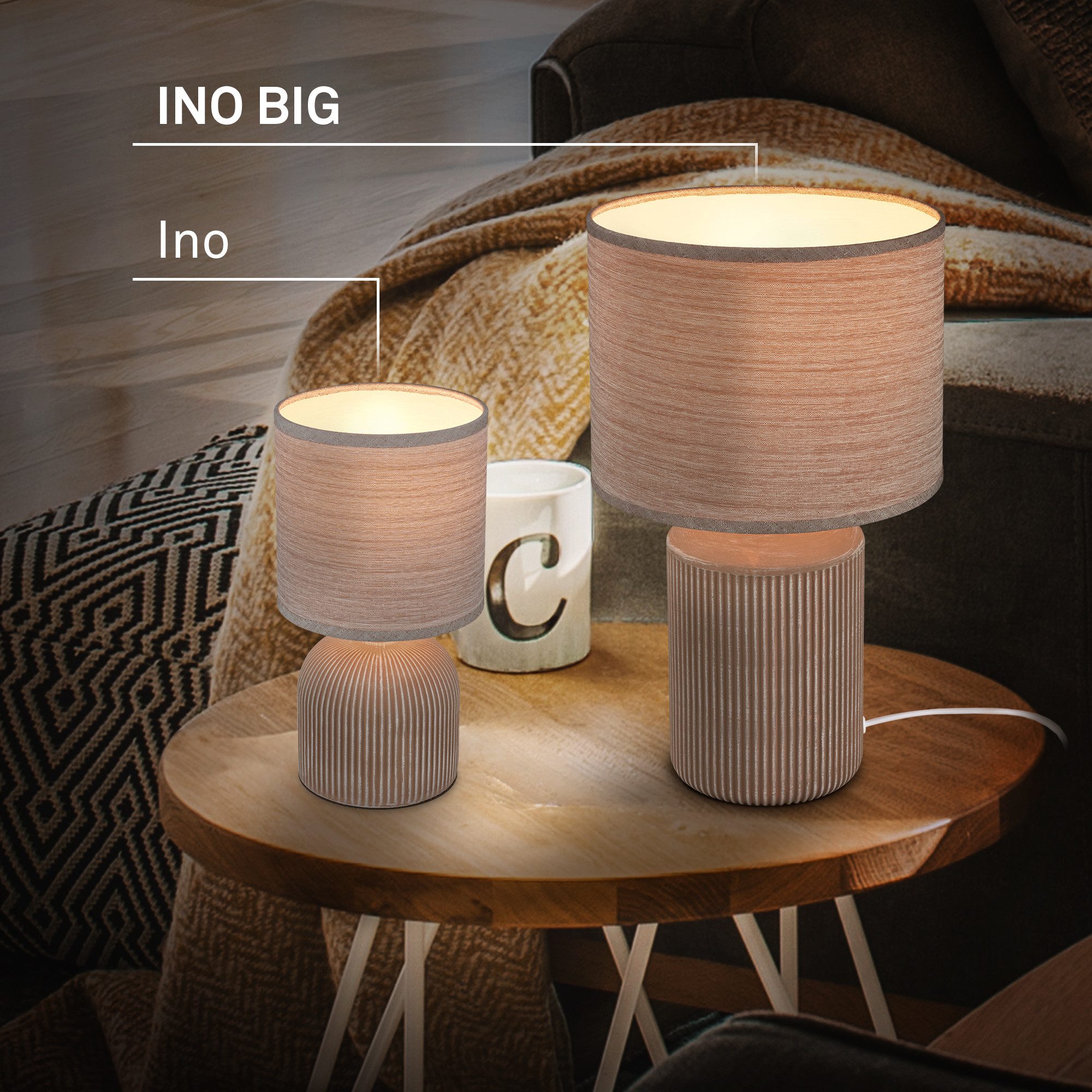 Briloner Leuchten Tischleuchte LED Tischlampe Wohnzimmer Keramik Kommodenlampe E27, ohne Leuchtmittel, Tischlampe max. 10W Schlafzimmer Wohnzimmer Nachttisch