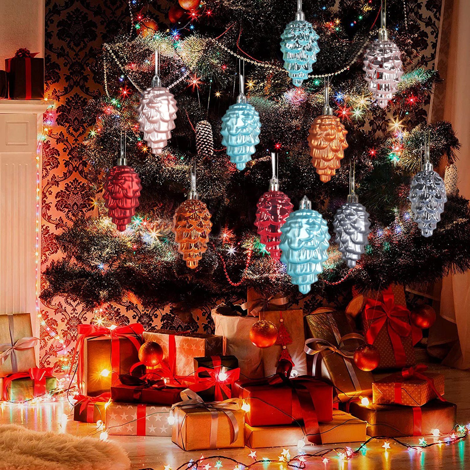 Rutaqian Christbaumschmuck glitzernden und Ornamenten Tannenzapfen für Weihnachtsbaum hängenden