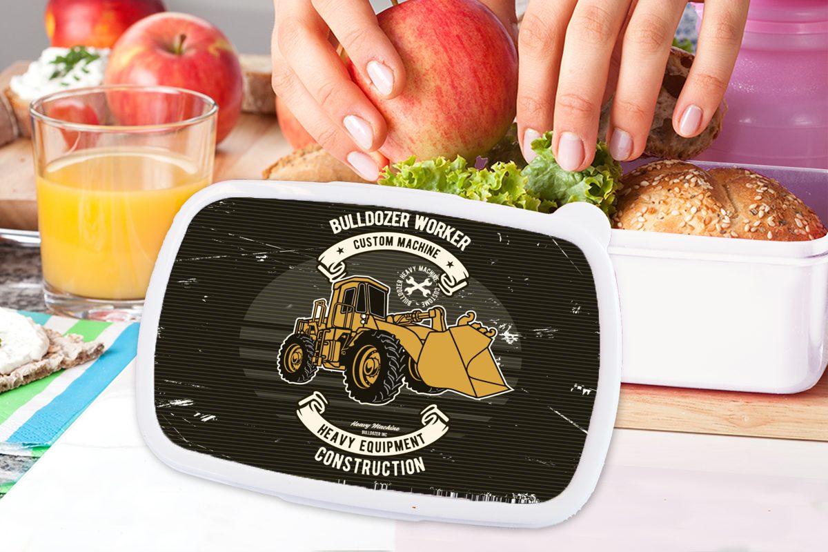 Erwachsene, Vintage Brotbox MuchoWow - Lunchbox Kunststoff, und und Mädchen Jungs weiß (2-tlg), Kinder für Bulldozer - für Brotdose, Angebot,