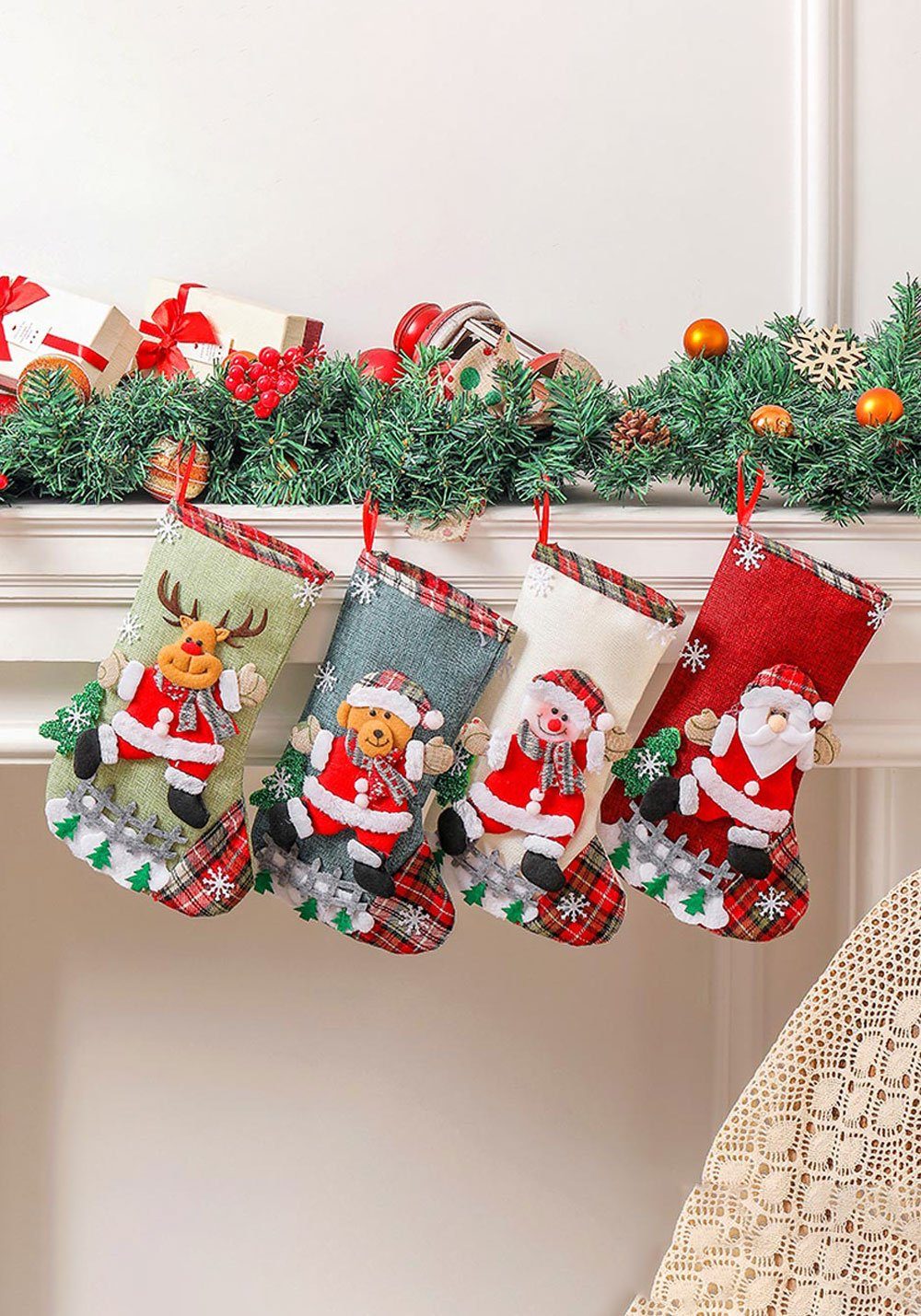 Vivi Idee Nikolausstiefel Nikolausstrumpf Groß 31cm 4er Set, Weihnachtsstrumpf Weihnachtssocken Christmas Kamin deko