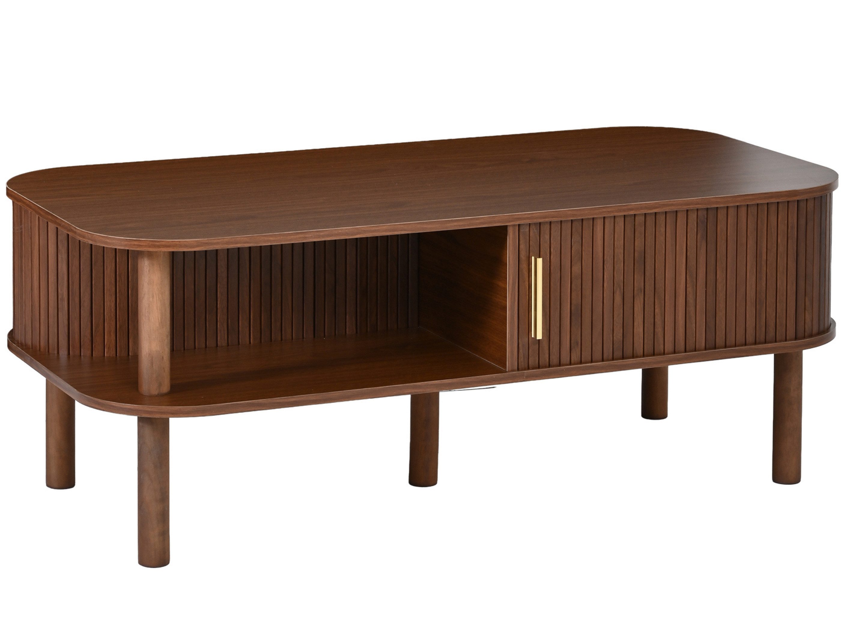 SeedWave Couchtisch in Holzoptik, 110cm Sofatisch mit Rechtecktischplatte, Schiebetüren, Wohnzimmertisch mit Stauraum, 22 cm Bodenfreiheit