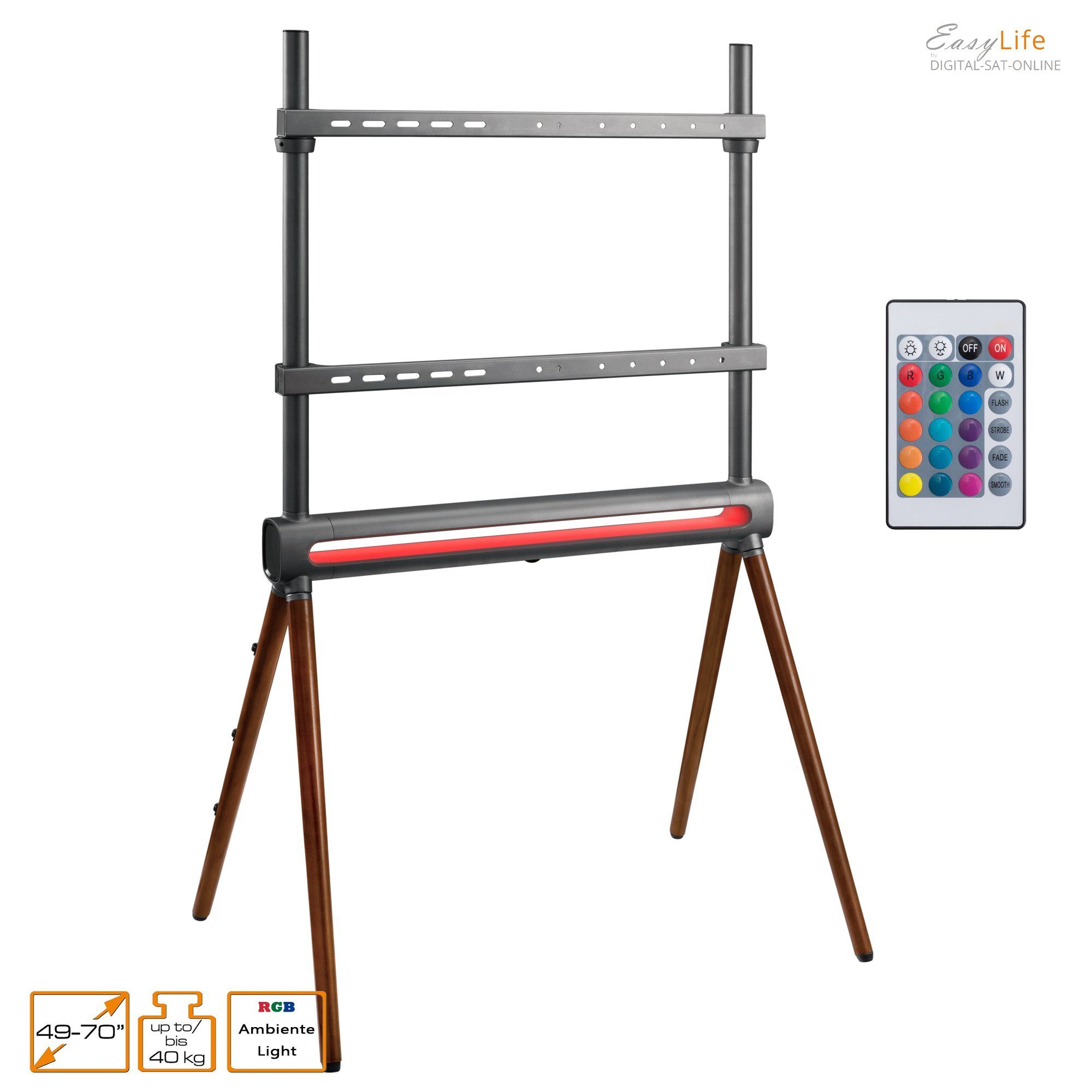 TV-Ständer Design STAFFELEI TV/Monitor Stativ mit LEDs bis 70 Zoll & 40 kg