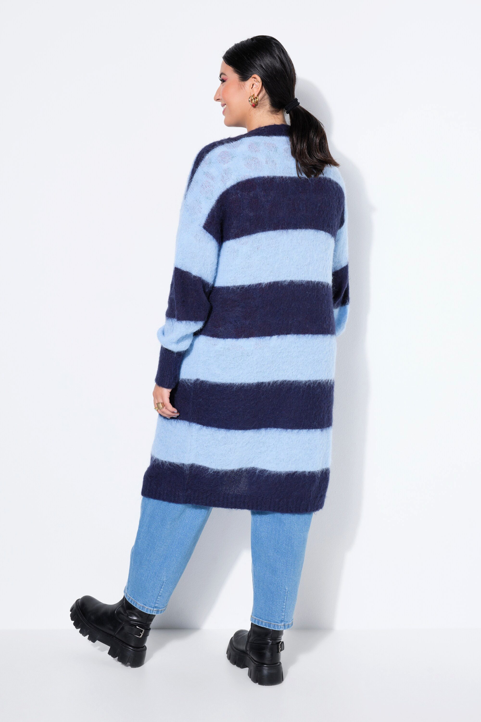 Studio Untold Strickjacke Long-Strickjacke offene Form Blockstreifen