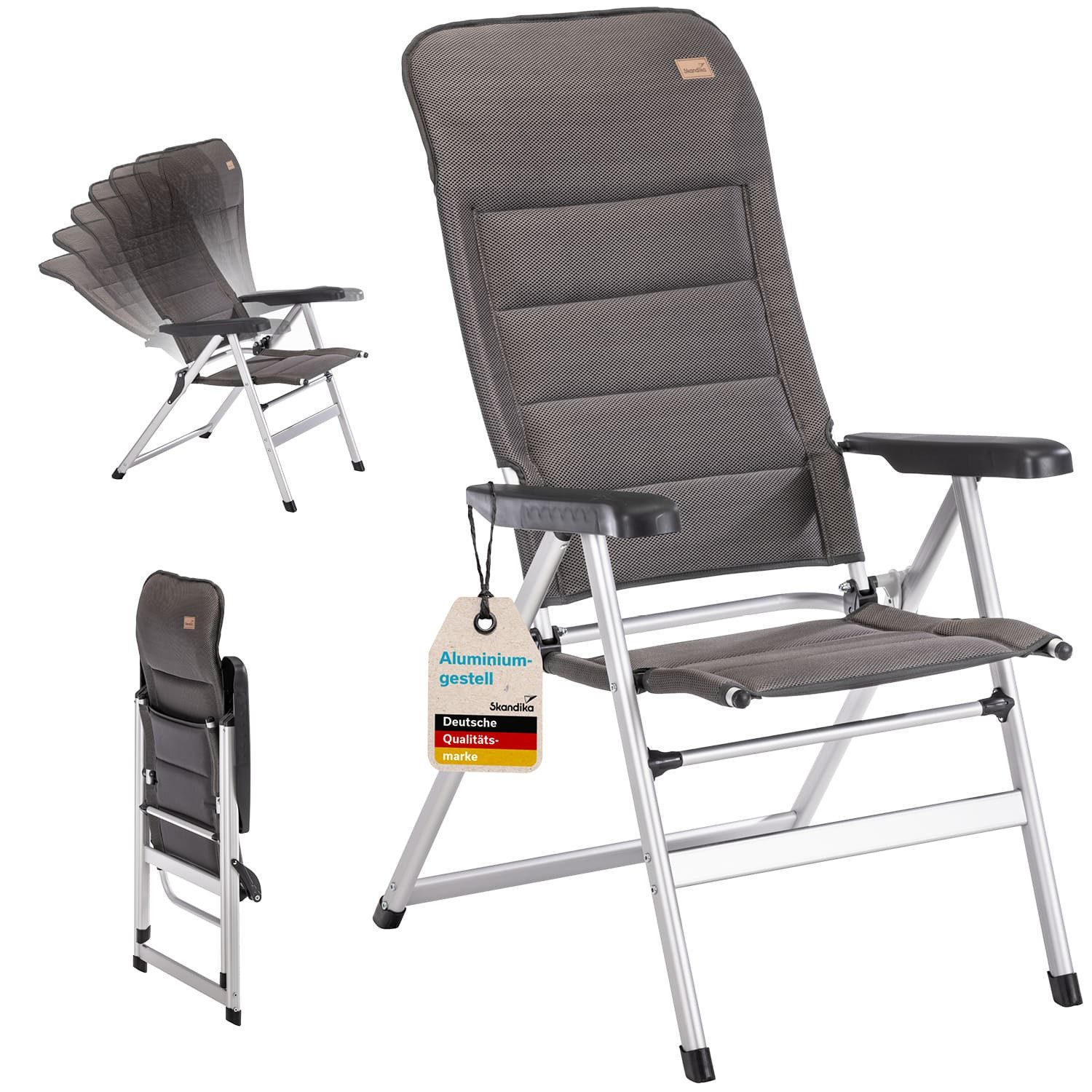 Skandika Campingstuhl Alu-Hochlehner Lepola, Gartenstuhl faltbar, klappbar aus Aluminium, 7-Fach verstellbare Rückenlehne, gepolstert, hohe Lehne, Kopfstütze