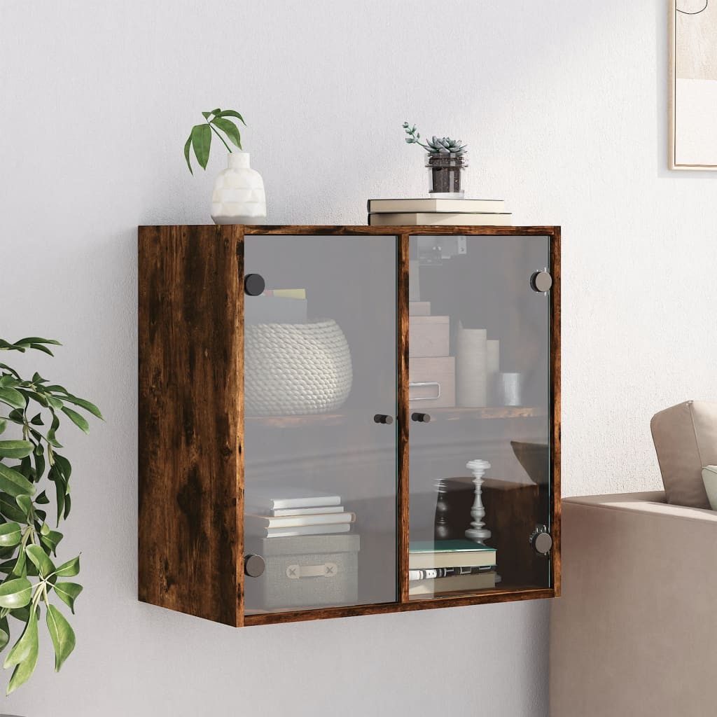 vidaXL Glashängeschrank Wandschrank mit Glastüren Räuchereiche günstig online kaufen
