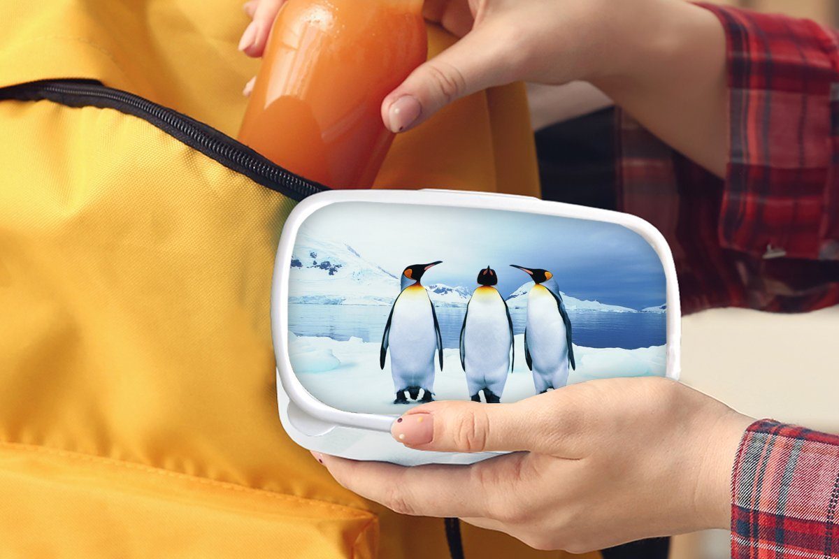 Jungs Brotdose, (2-tlg), und Brotbox Kinder und Porträt, Kunststoff, Lunchbox weiß für Pinguine Mädchen Erwachsene, für Drei MuchoWow