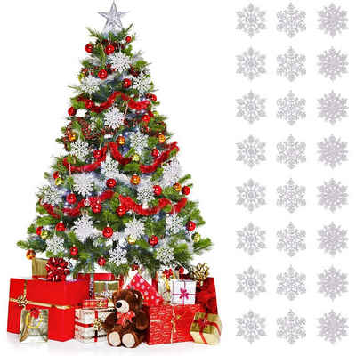 Salcar Christbaumschmuck Weihnachtsbaumschmuck Weihnachtsdeko Schneeflocke Dekohänger (24 St), Silber, Weihnachten Deko Anhänger für Weihnachtsbaum