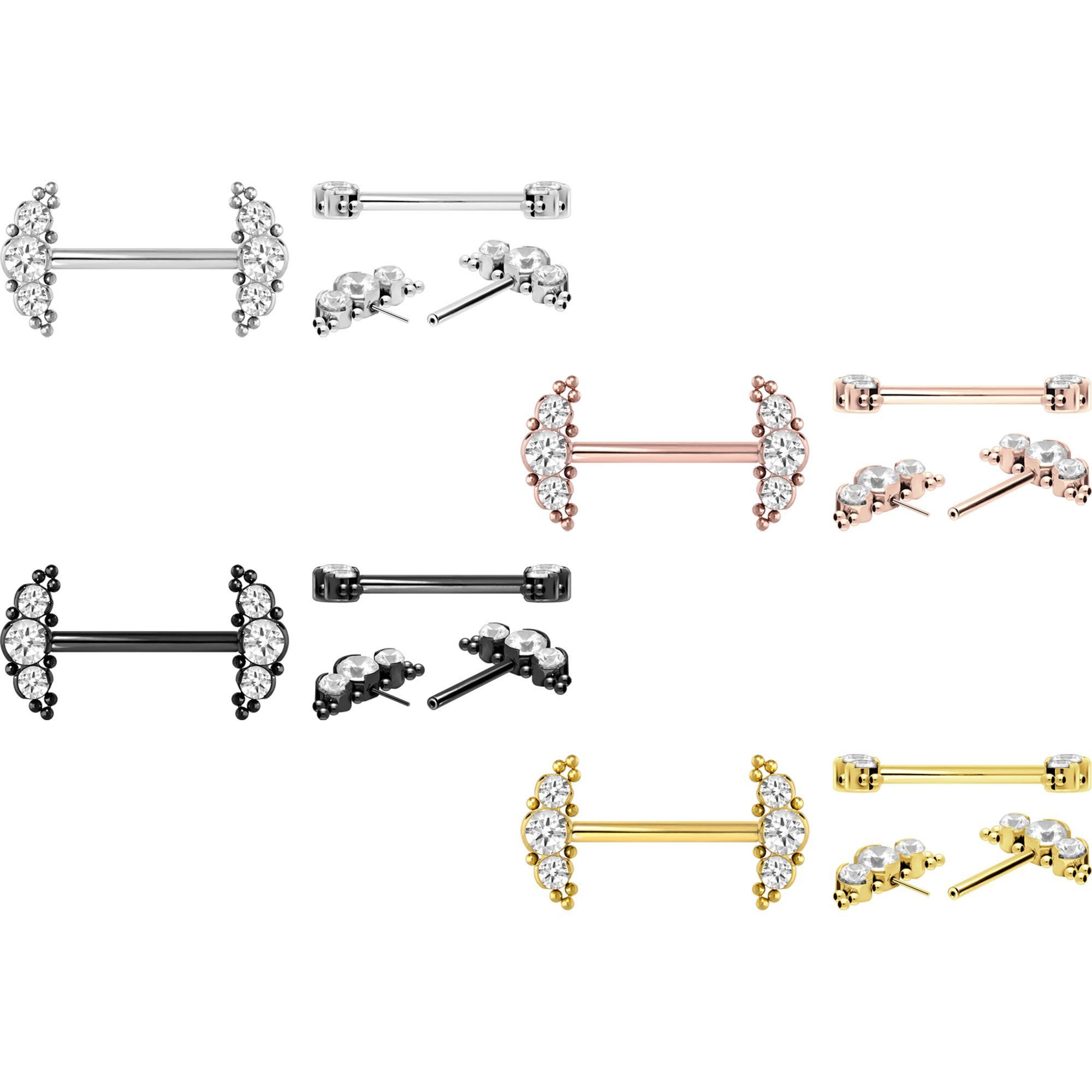 PIERCINGLINE Brustwarzenpiercing Titan Barbell mit Push Fit 3 KRISTALLE + KUGELN (Barbells, 1-tlg)