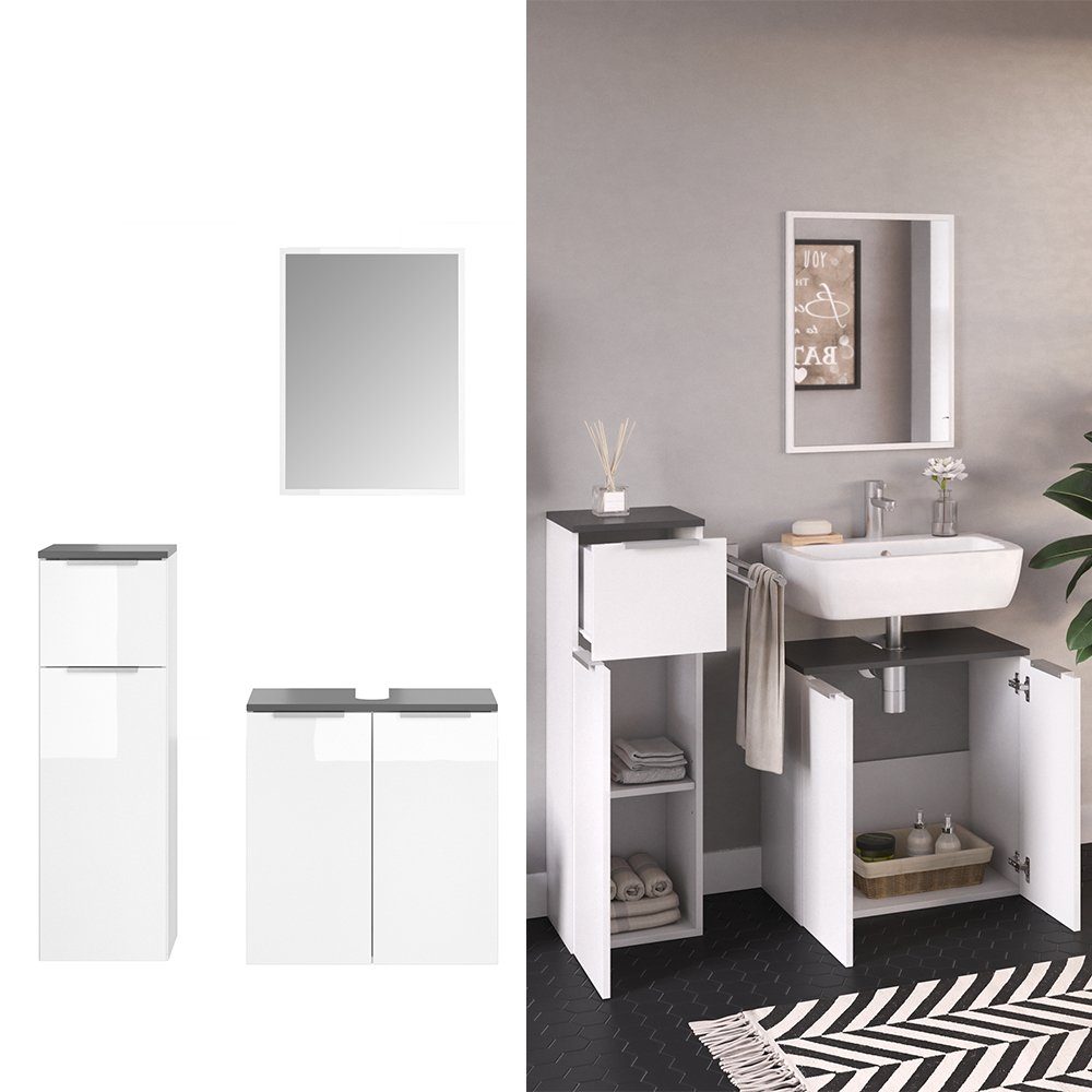 Vicco Badmöbel-Set Otis, Weiß, 3 Teile, günstig online kaufen